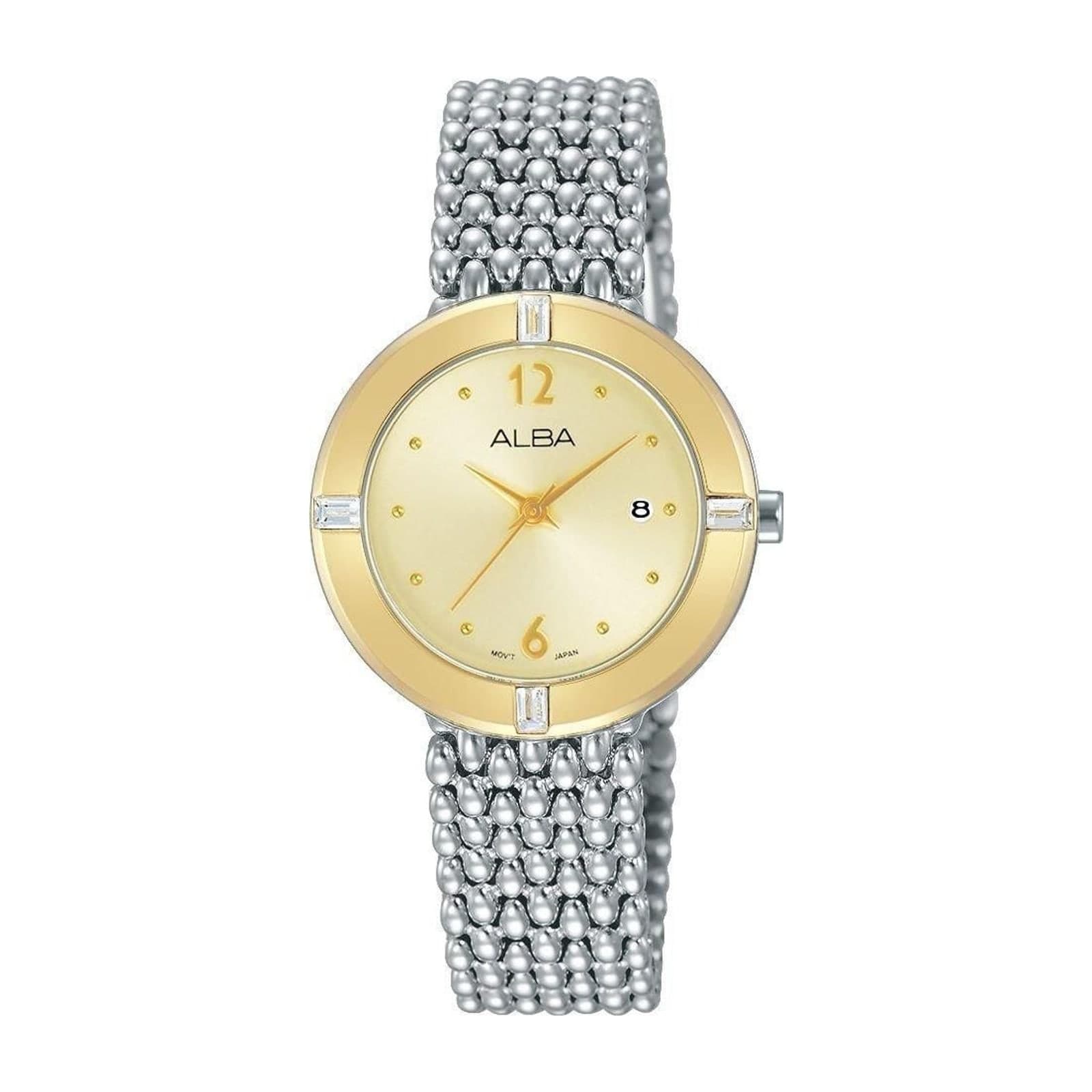 Alba AH7K46X1 Women's Watch, Mesh Bracelet, Gold Dial