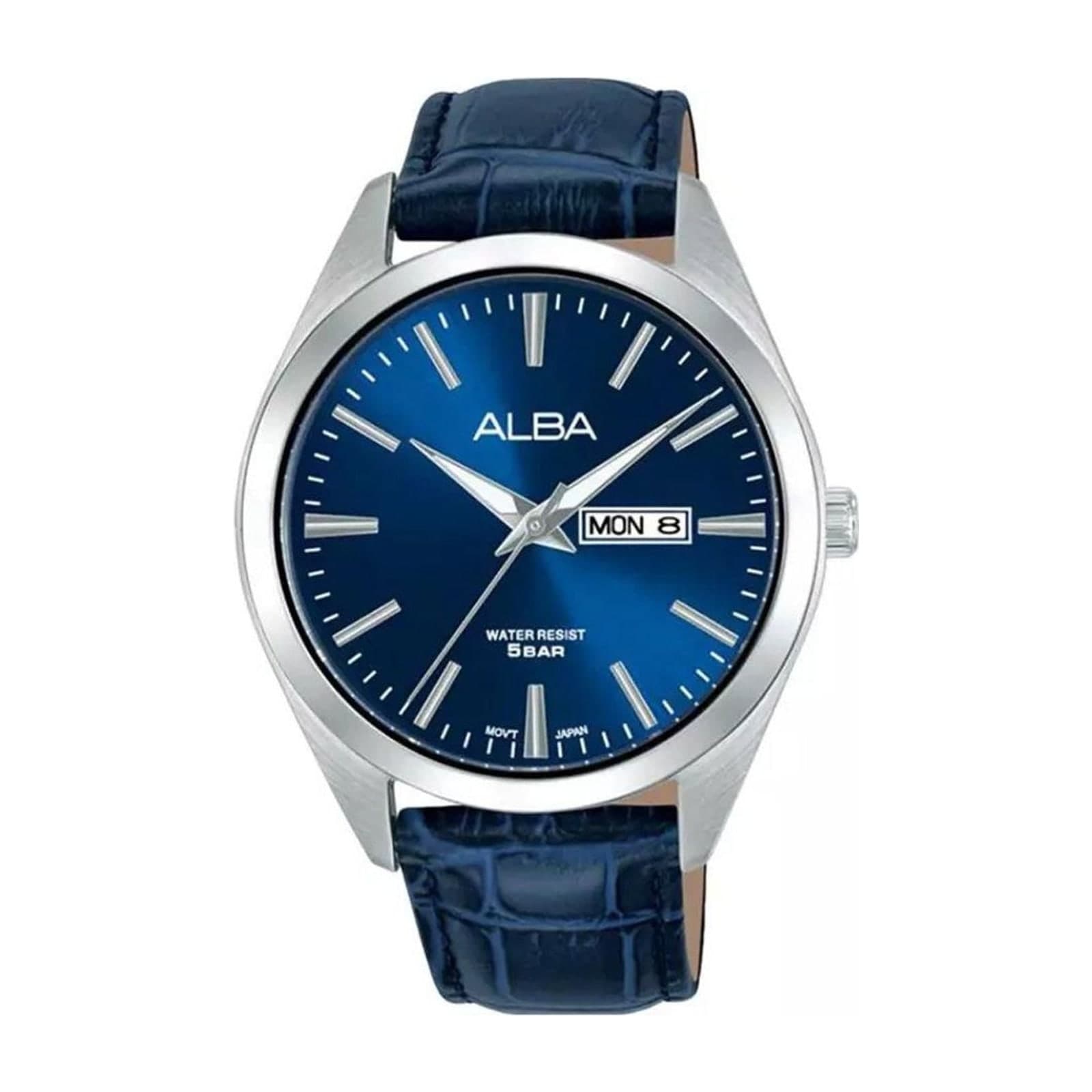 Alba AJ6215X1 Men's Watch, 41 mm, Navy Leather Strap