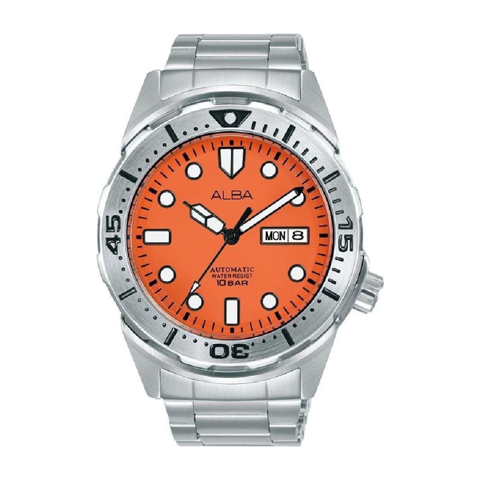 Alba Active AL4375X1 Men's Watch, 42 mm, Steel Bracelet, Orange Dial