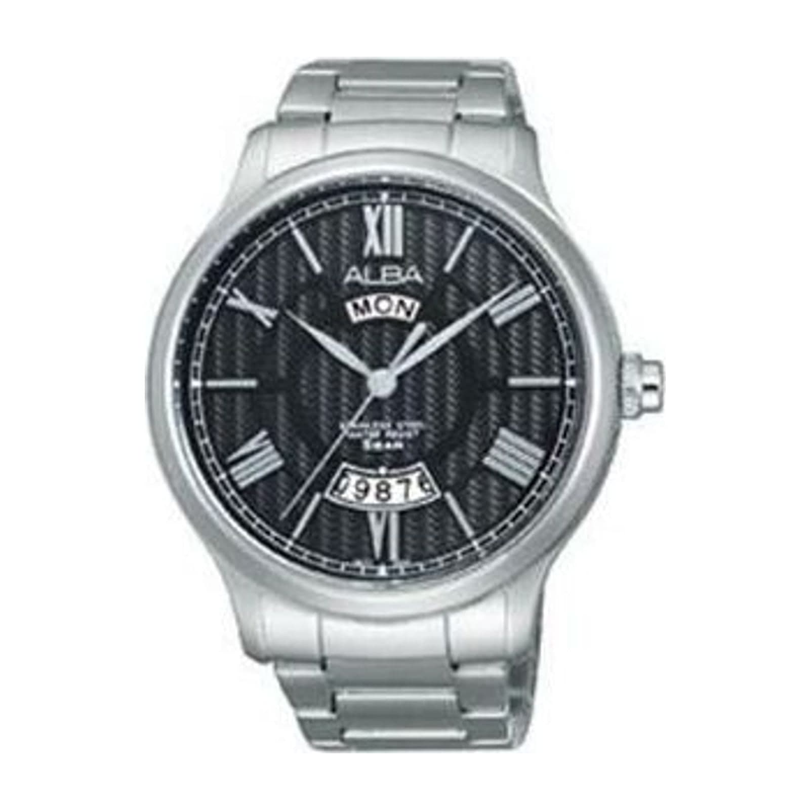Alba AV3213XE Men's Analogue Watch, Steel Bracelet, Black Dial