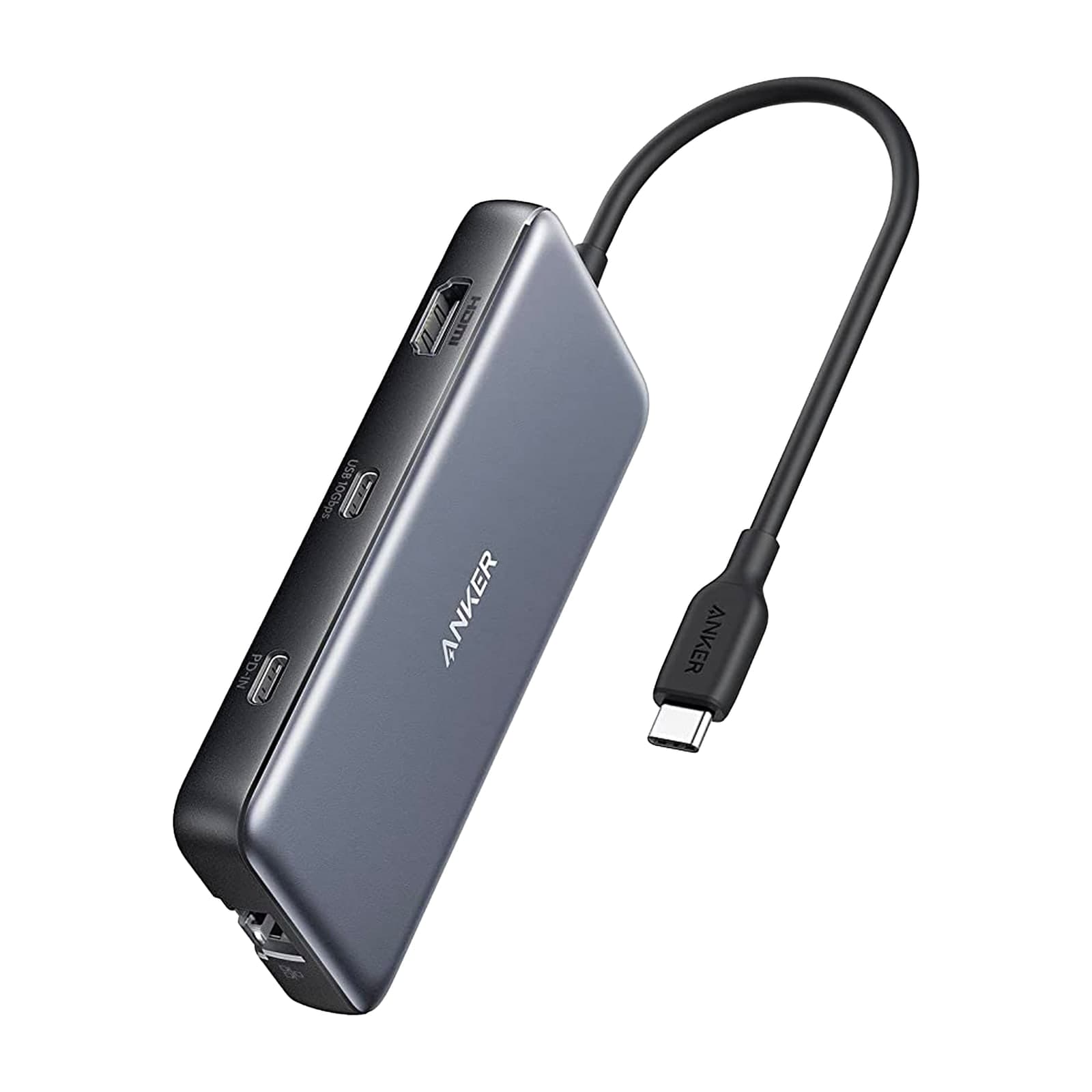 Anker 555 USB-C hub, 8-in-1, grey aluminium, with captive USB-C cable