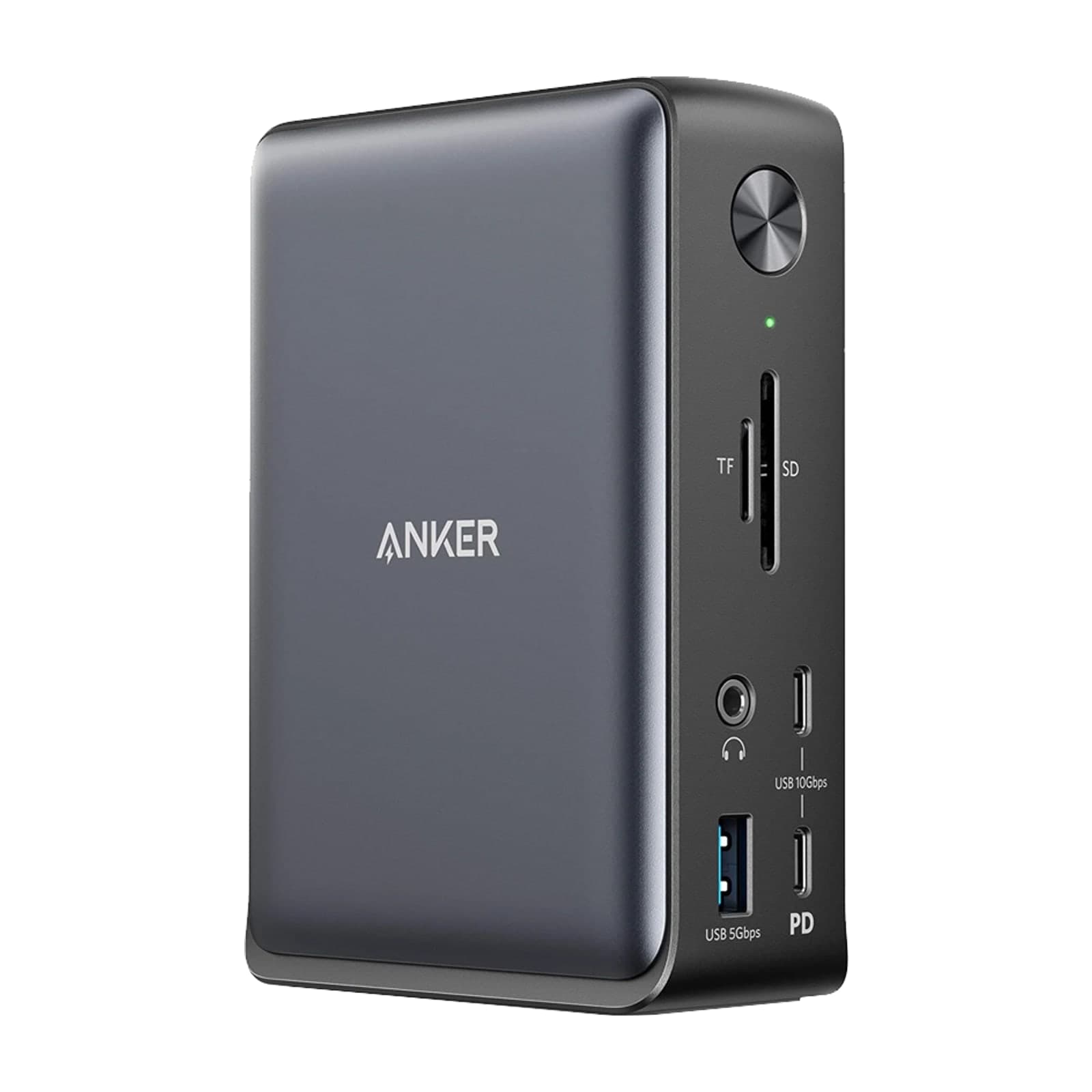 Anker 575 USB-C docking station, 13-in-1, upright grey body with front port face