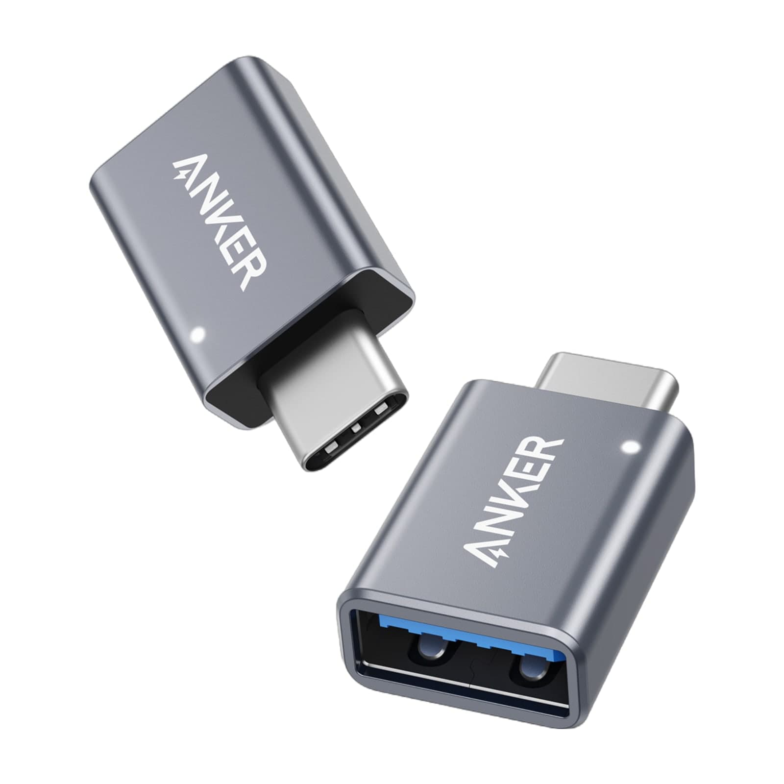 Anker USB-C to USB 3.0 adapters, two-pack, grey aluminium