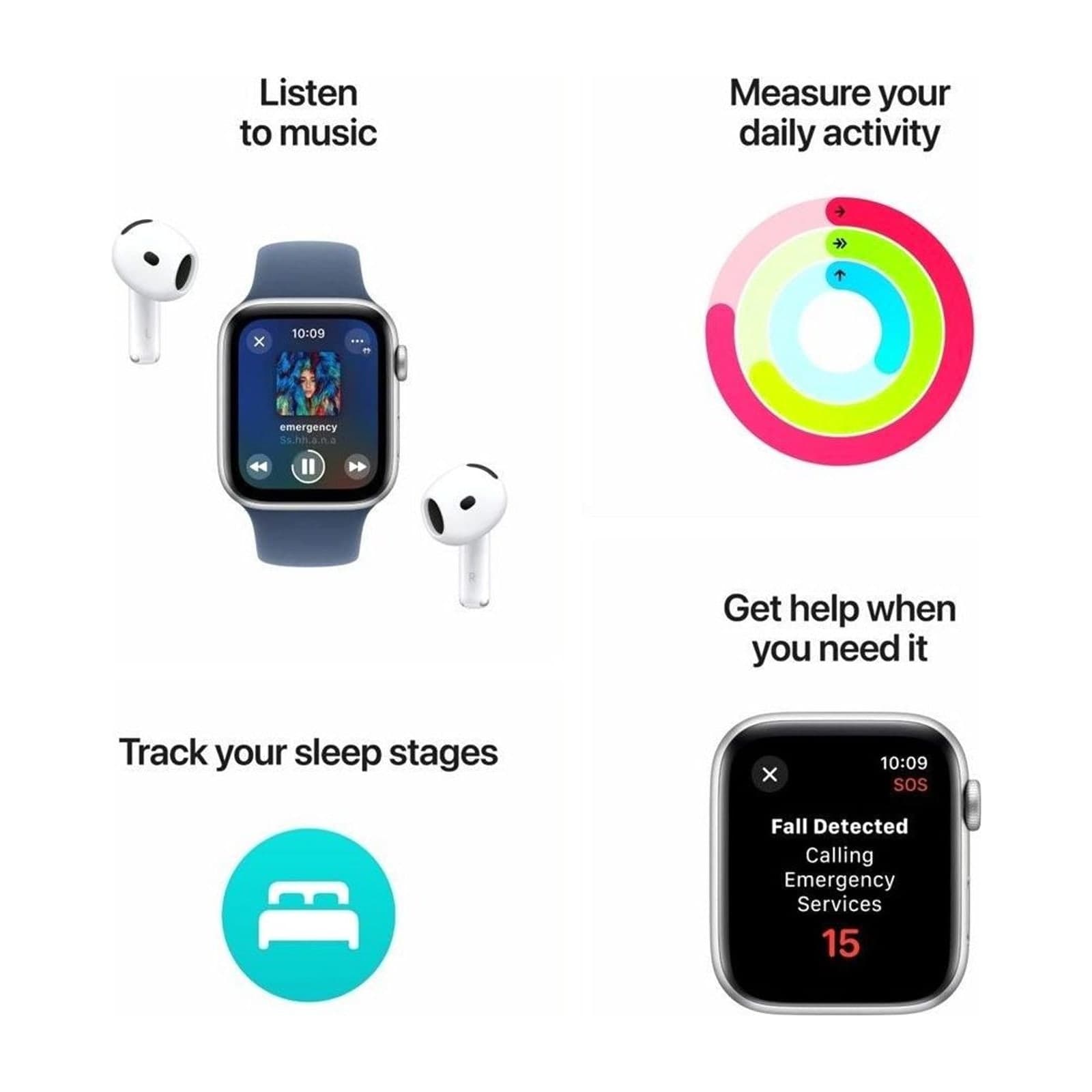 Apple Watch SE 44 mm GPS, Midnight Aluminium with Sport Band, M/L — alternate view