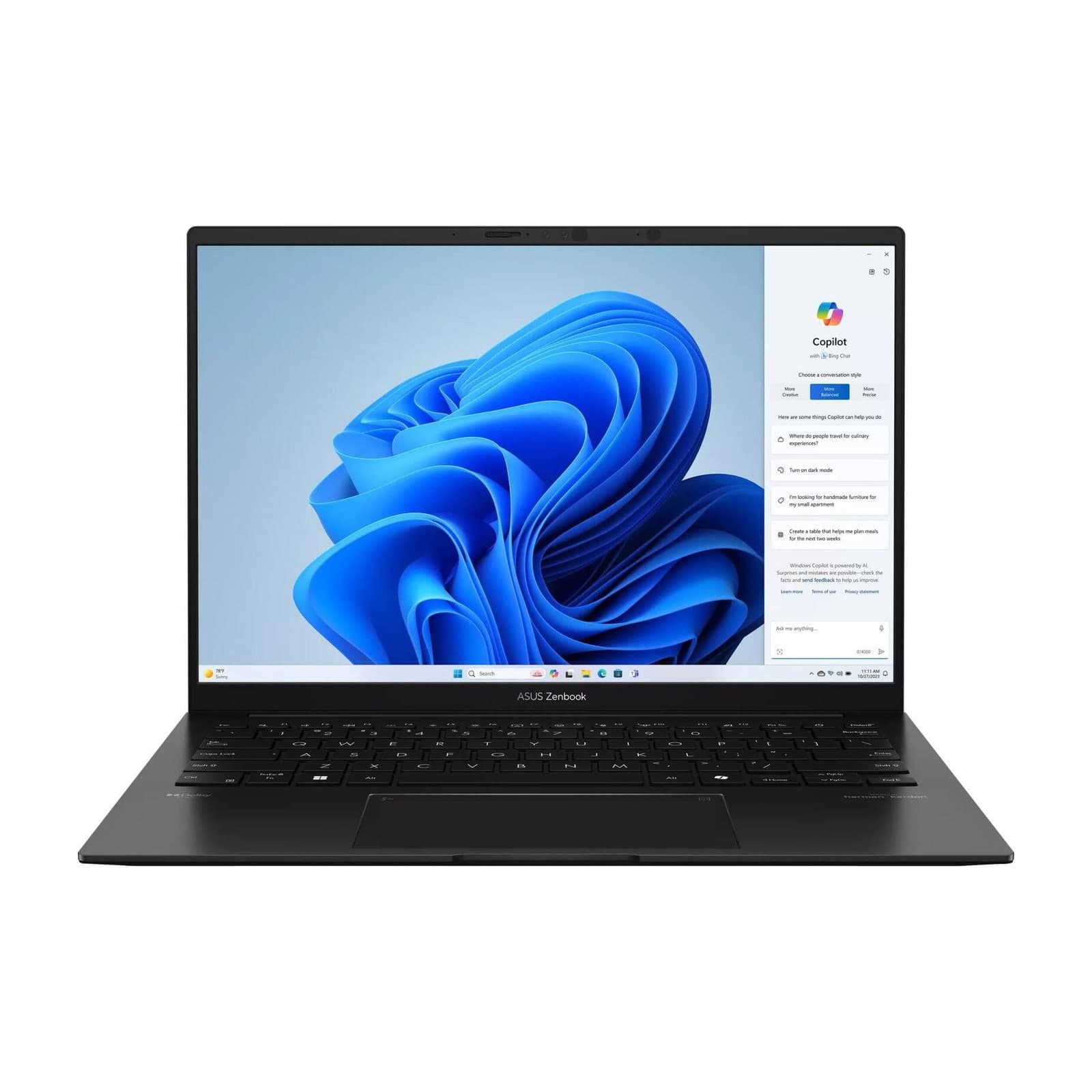 ASUS Zenbook 14 OLED laptop, open, front three-quarter