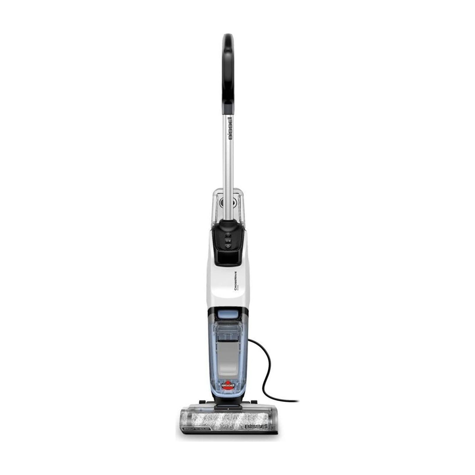 Bissell CrossWave Edge 4088K corded wet and dry floor cleaner, white and blue, front view with its cable