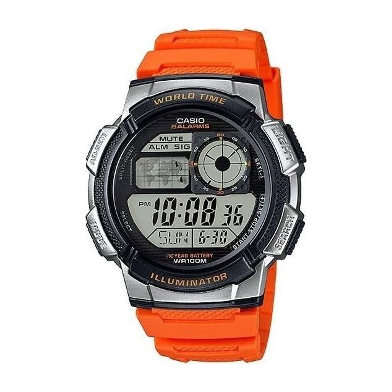 Casio AE-1000W Men's Digital Sports Watch, 42 mm, Orange Resin