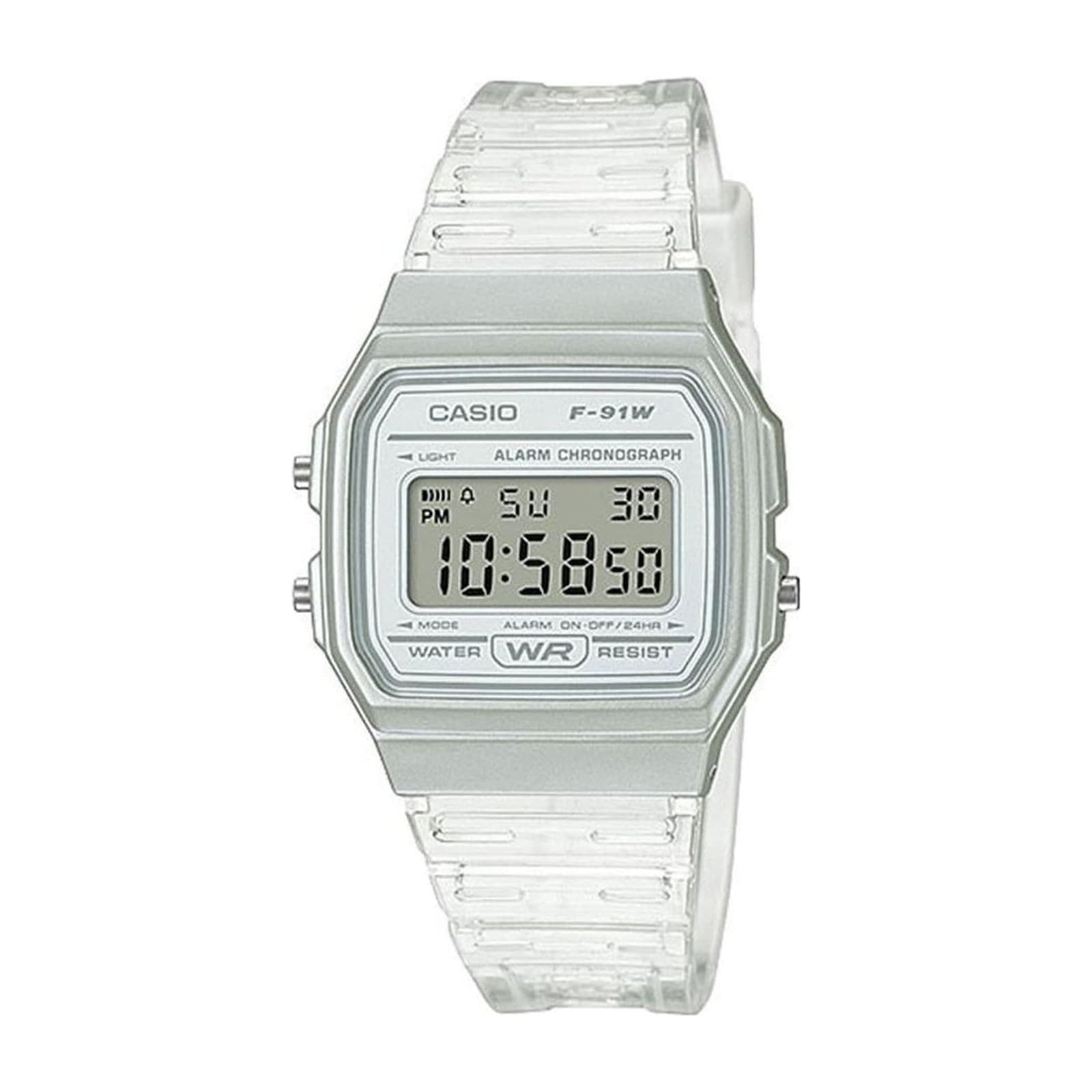 Casio F-91WS Unisex Digital Watch, 38 mm, Transparent Resin