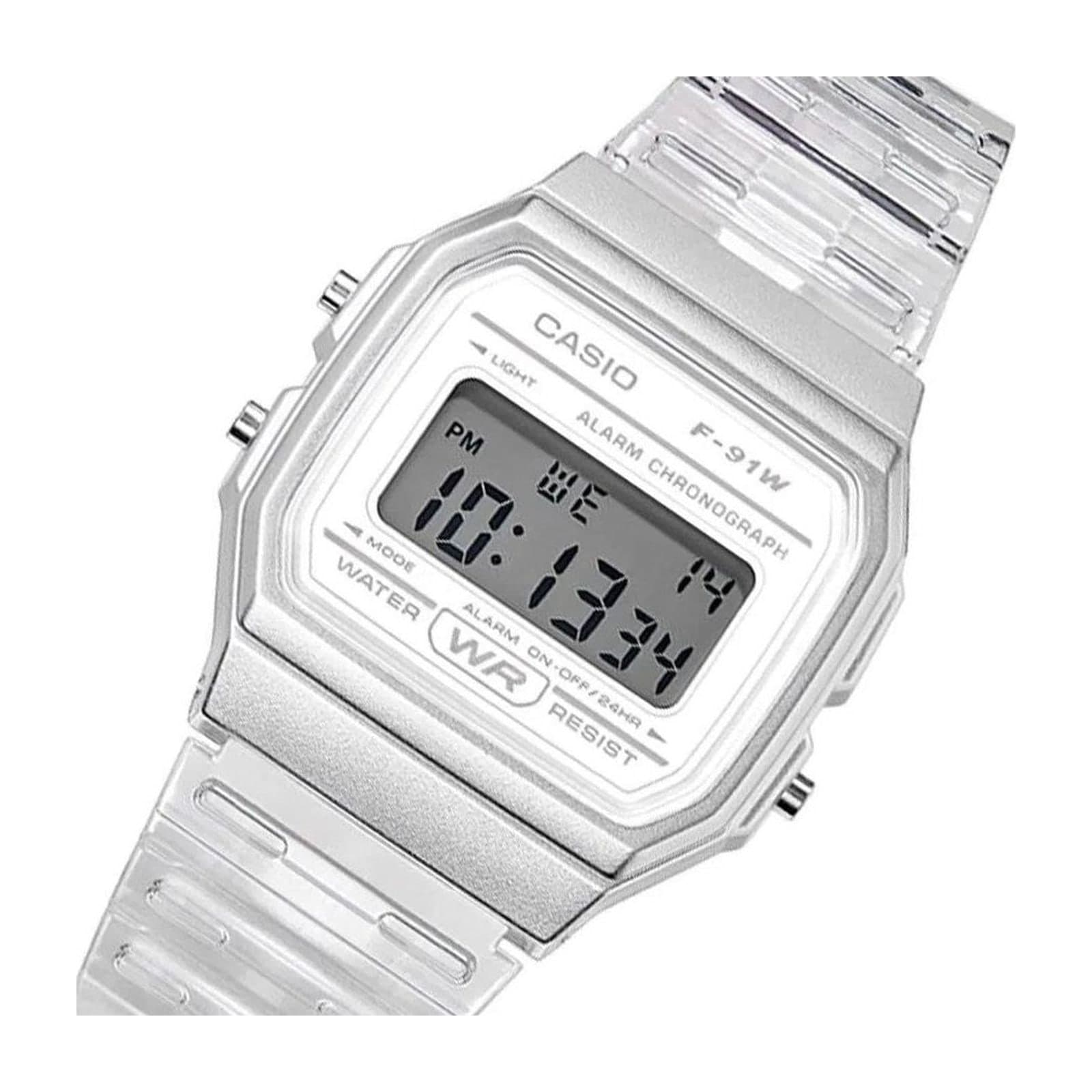 Casio F-91WS Unisex Digital Watch, 38 mm, Transparent Resin Strap — alternate view