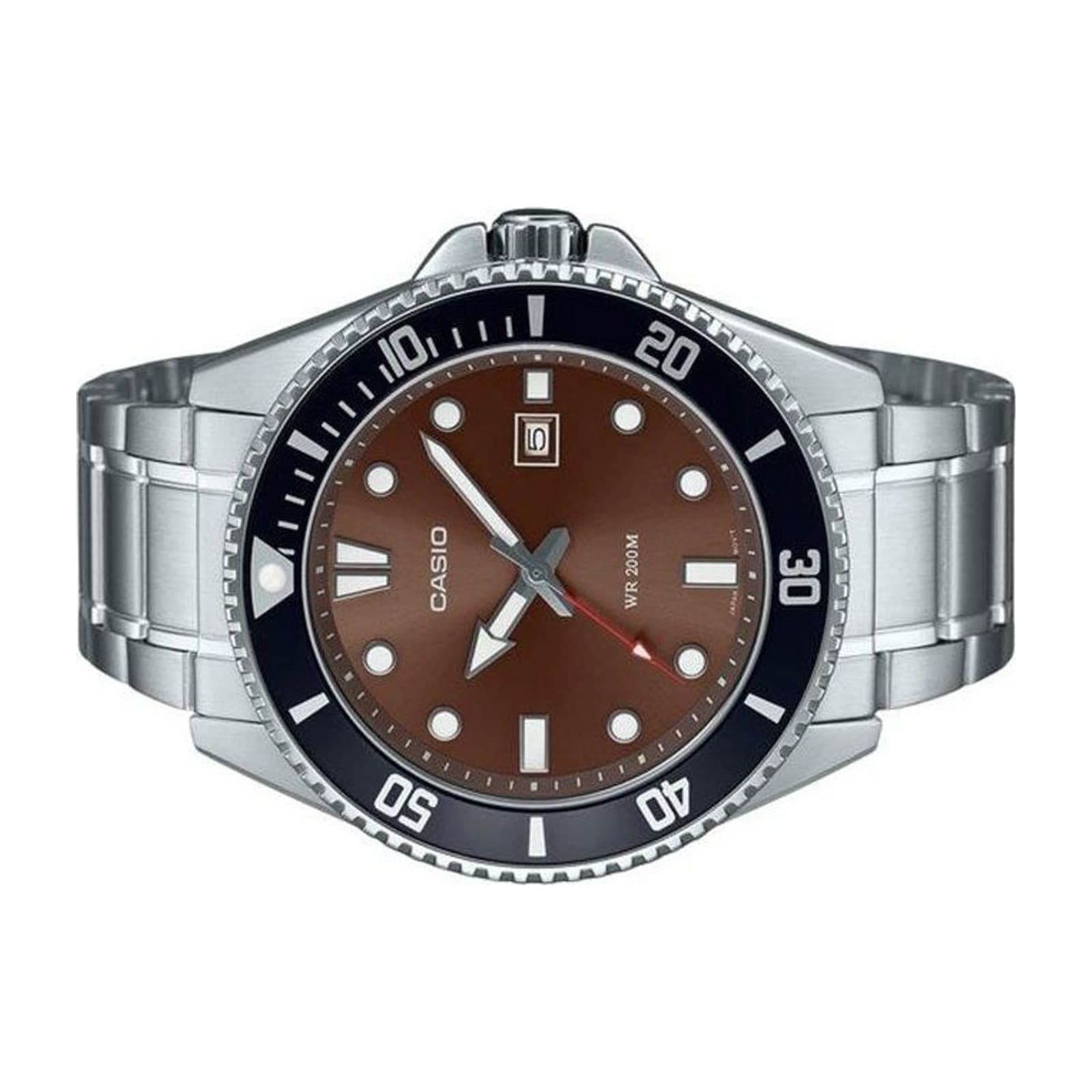 Casio MDV-107D Men's Analogue Diver-Style Watch, 49 mm, Steel Bracelet, Brown Dial — alternate view