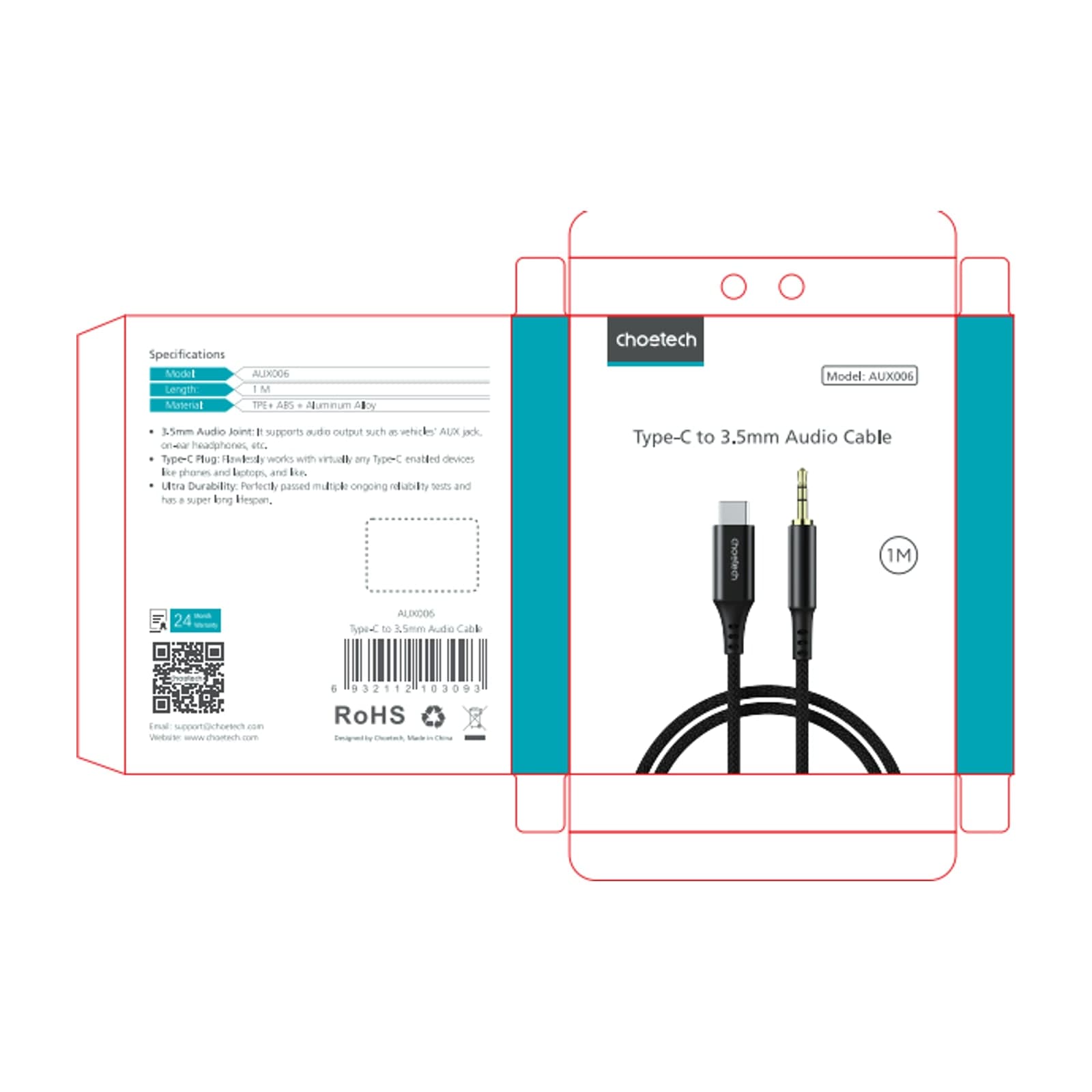 Choetech ساوندبريدج AUX006 كابل صوت USB-C إلى 3.5 مم، 1 م، أسود — alternate view