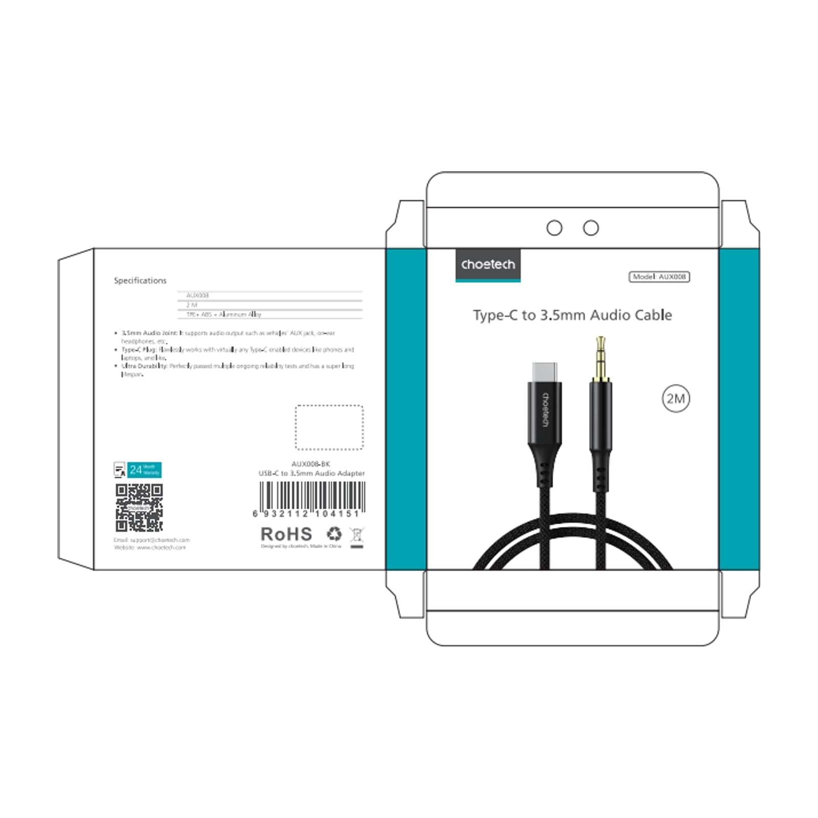 Choetech ساوندبريدج AUX008 كابل صوت USB-C إلى 3.5 مم، 2 م، أسود — alternate view