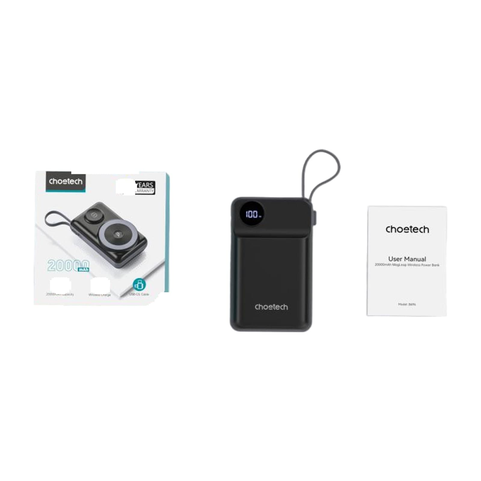 Choetech PowerLeap B696 Magnetic Power Bank with Watch Pad, 10000 mAh, LED Display, Black — alternate view