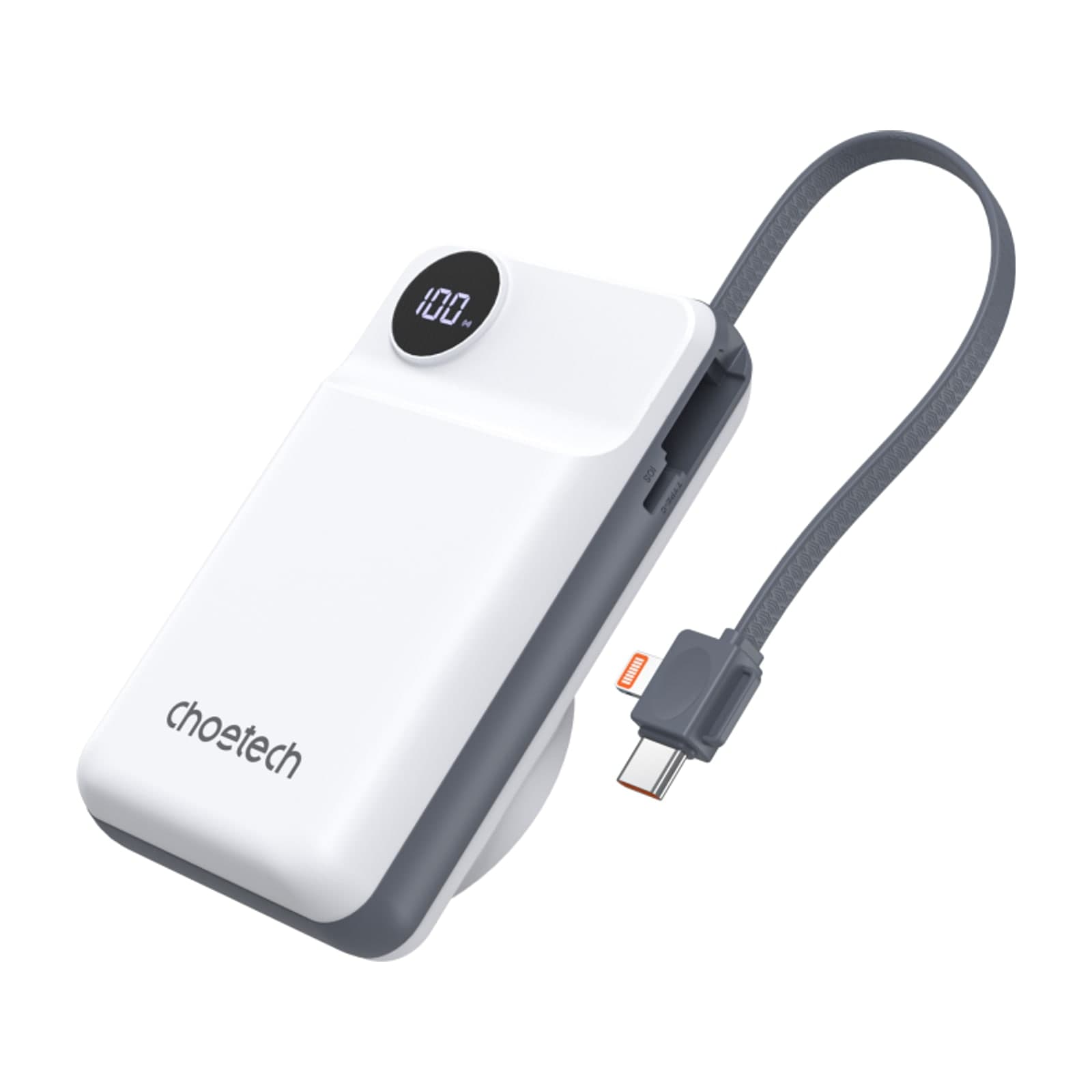 Choetech PowerLeap B696 Magnetic Power Bank with Watch Pad, 10000 mAh, LED Display, White