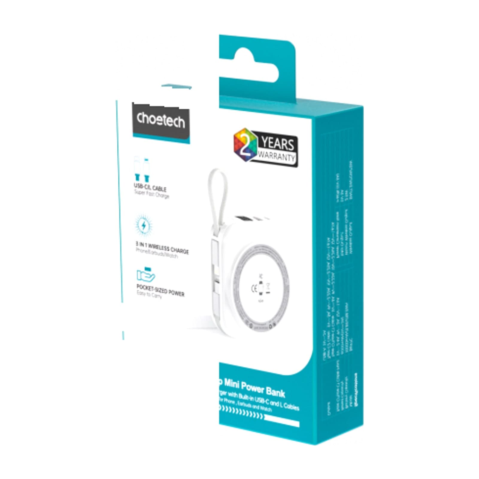 Choetech PowerLeap B697 3-in-1 Magnetic Power Bank, 10000 mAh, 15 W Wireless, CCC Certified, White
