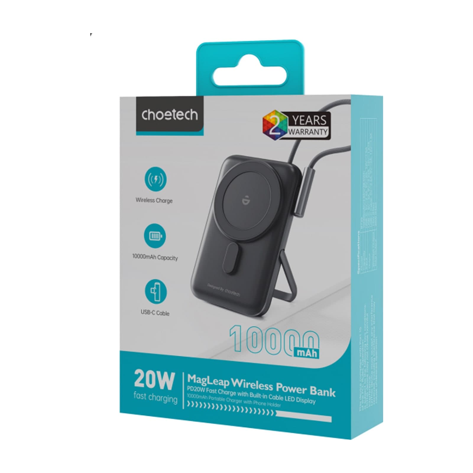 Choetech PowerLeap B735 Magnetic Power Bank with Stand and Adapter, 5000 mAh, 15 W Wireless, Black — alternate view