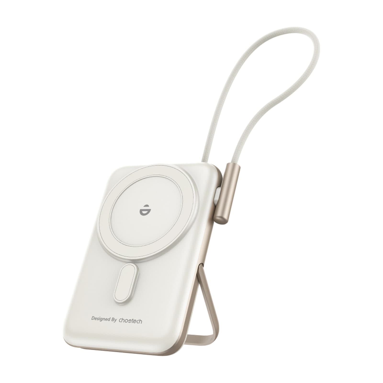 Choetech PowerLeap B735 Magnetic Power Bank with Stand and Adapter, 5000 mAh, 15 W Wireless, White