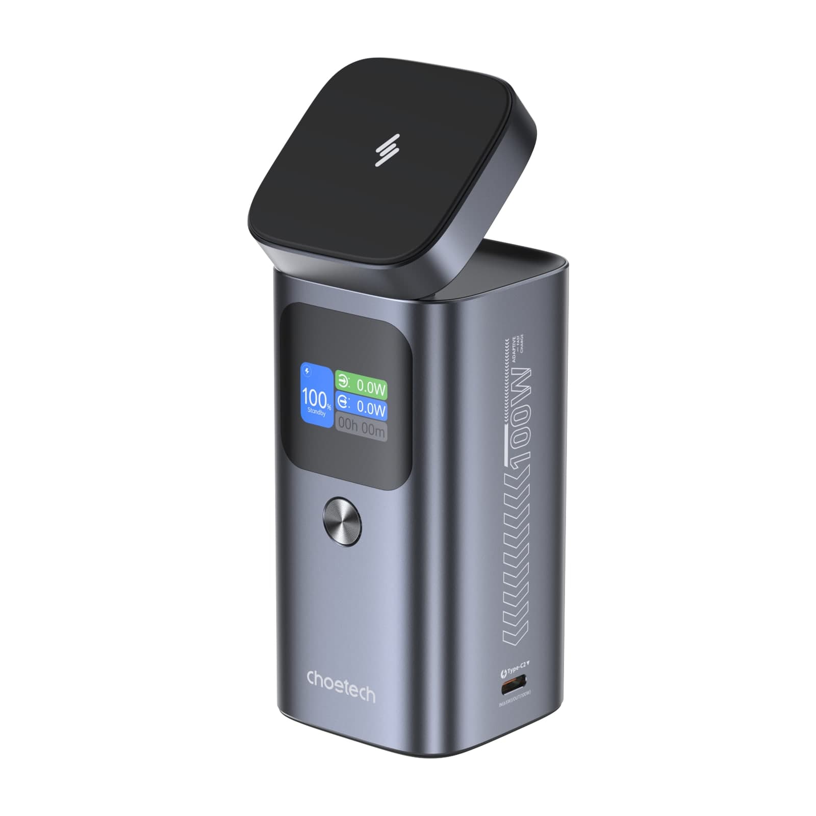 Choetech PowerLeap B818 Magnetic Power Bank, 15000 mAh, 100 W Wired, TFT Display, Grey