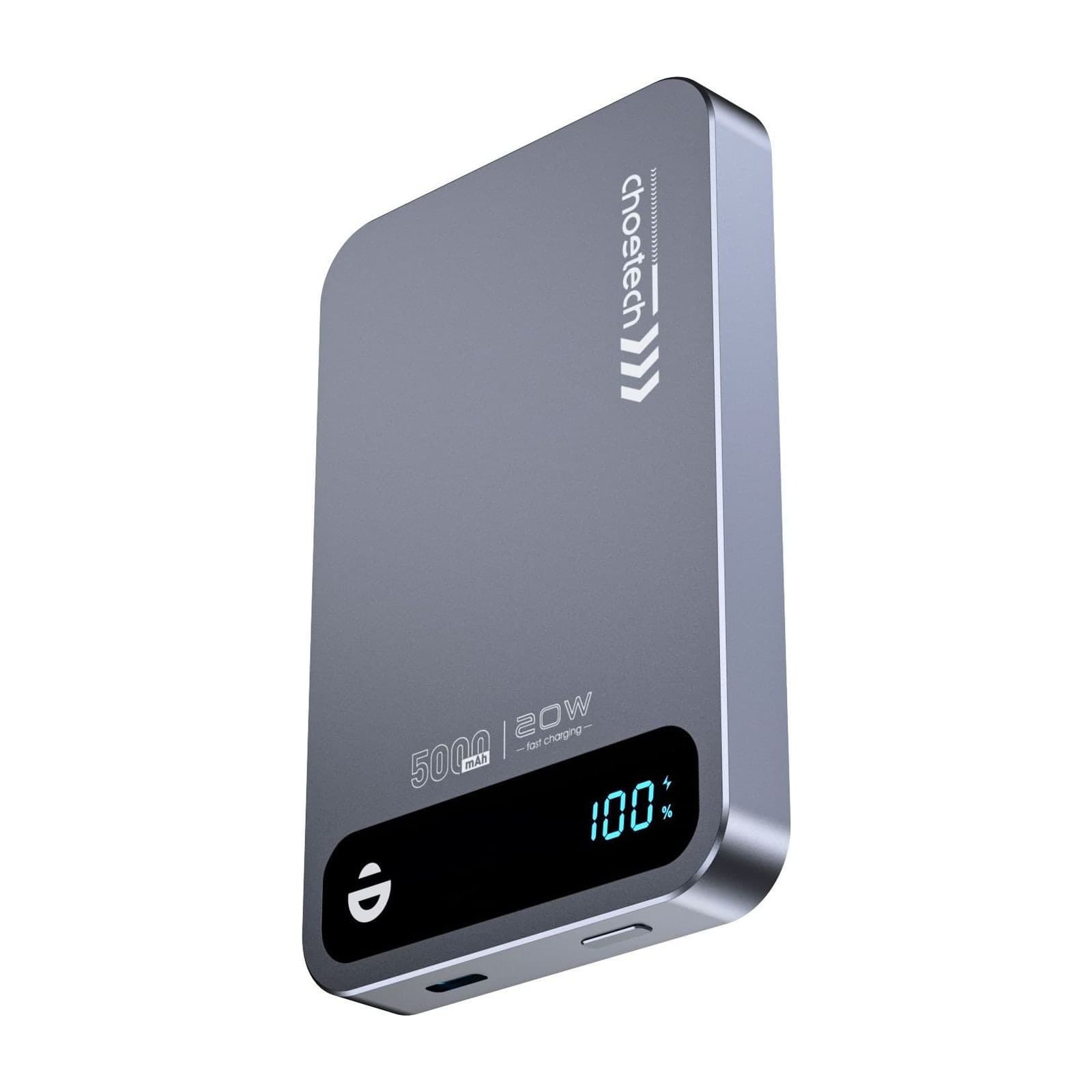 Choetech PowerLeap B821 Semi-Solid Magnetic Power Bank, 5000 mAh, 15 W Wireless, CCC Certified, Grey