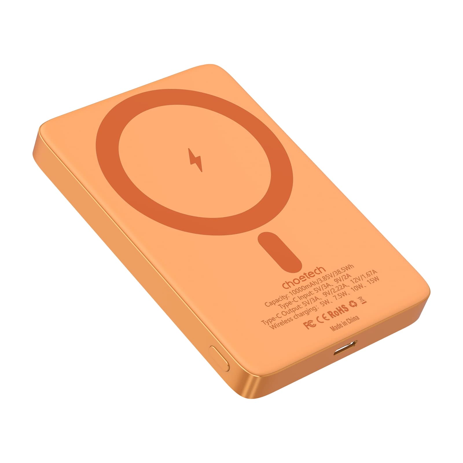 Choetech PowerLeap B828B Semi-Solid Magnetic Power Bank, 5000 mAh, 6.5 mm, Orange