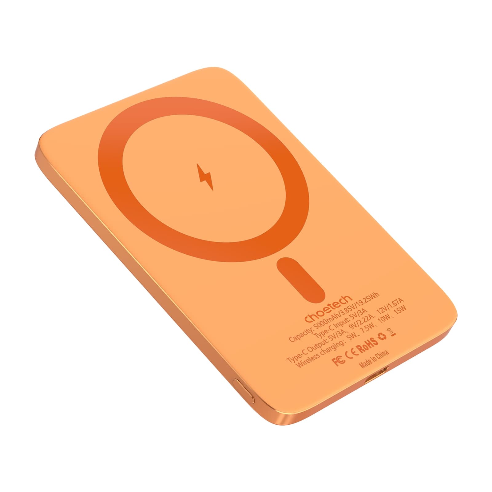 Choetech PowerLeap B828B Semi-Solid Magnetic Power Bank, 5000 mAh, 6.5 mm, Orange — alternate view