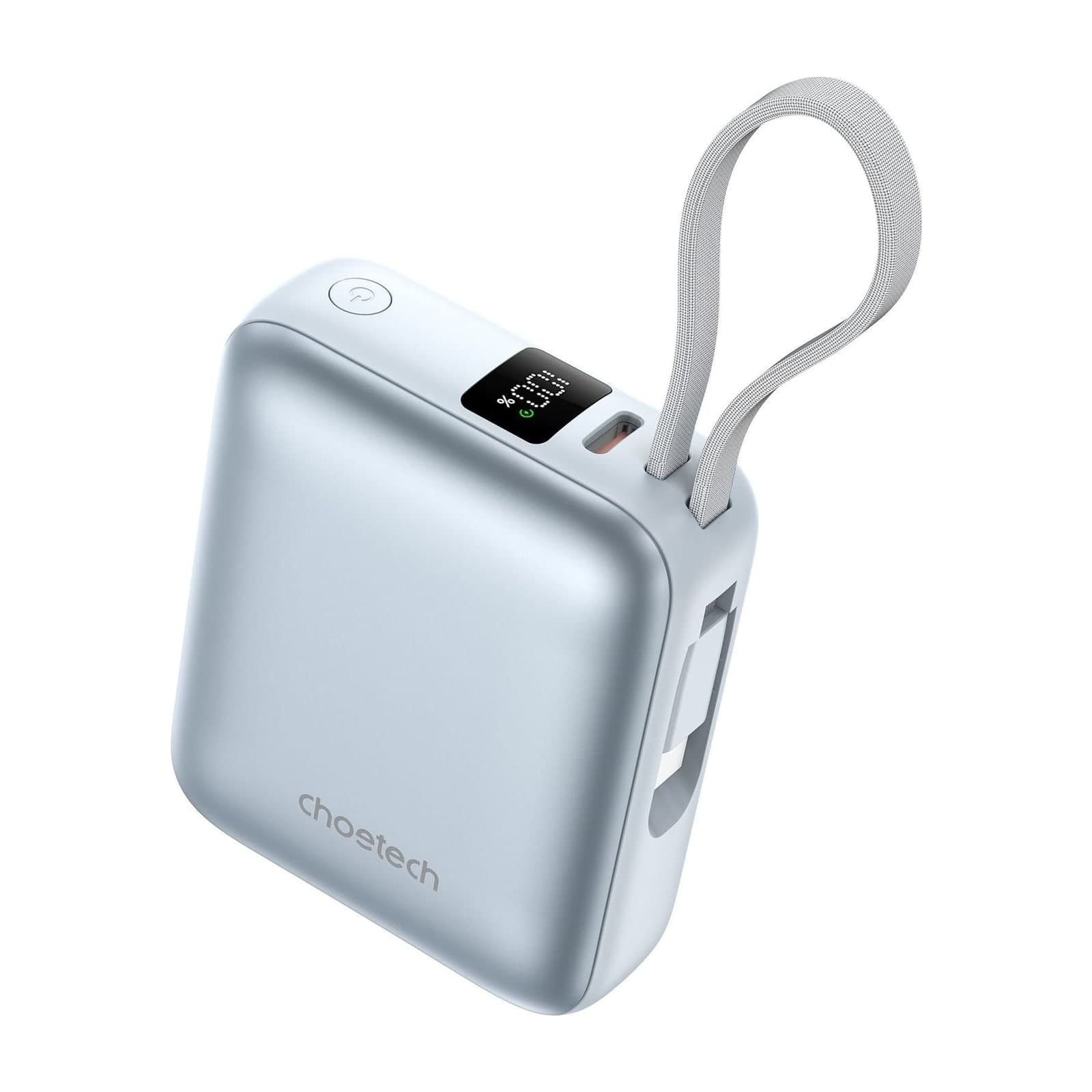 Choetech PowerLeap B832 Super Mini Power Bank, 10000 mAh, 35 W, Built-in Cable, Blue