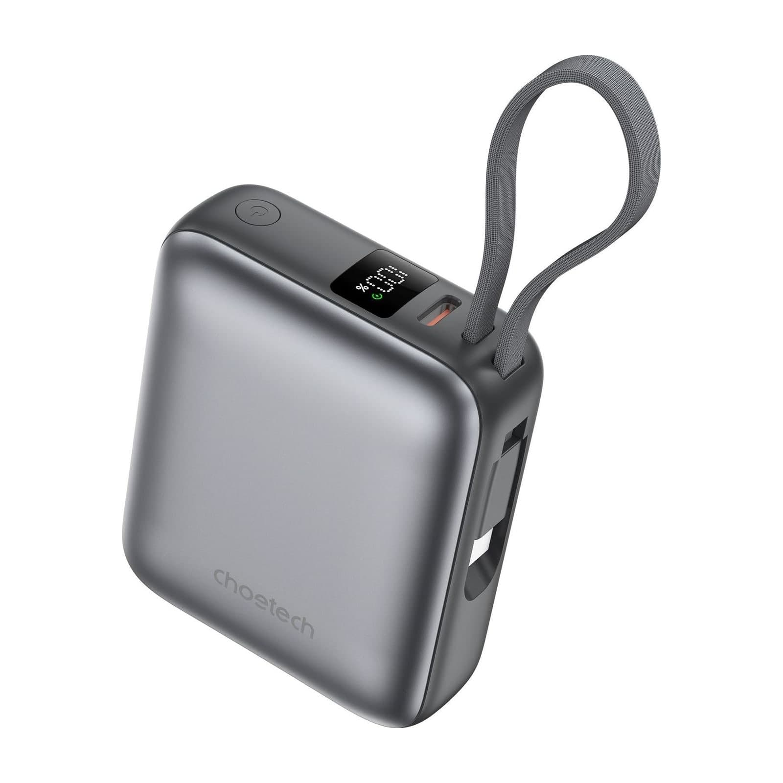 Choetech PowerLeap B832 Super Mini Power Bank, 10000 mAh, 35 W, Built-in Cable, Grey