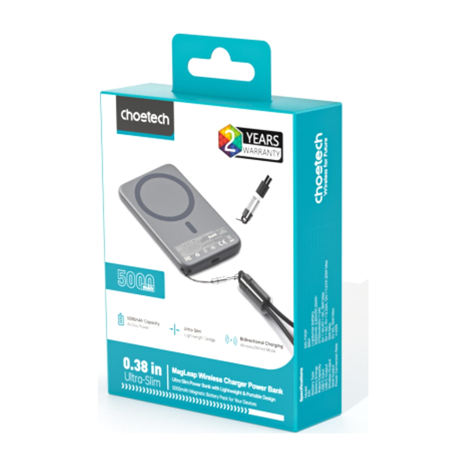 Choetech PowerLeap B861 Magnetic Power Bank, 5000 mAh, 15 W Wireless, CCC Certified, Grey