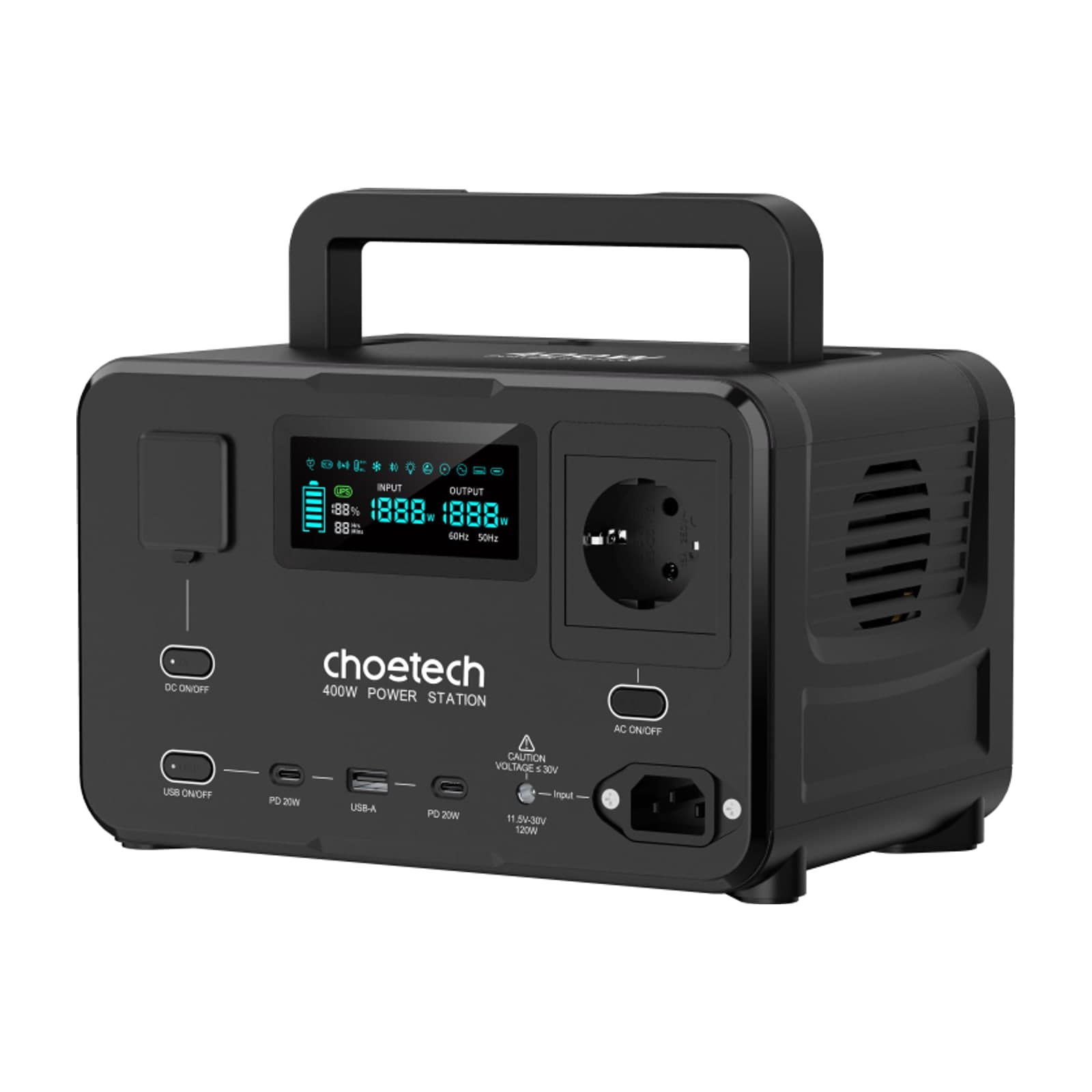 Choetech Dash Plus 400W Portable UPS Power Station, 256 Wh, Black