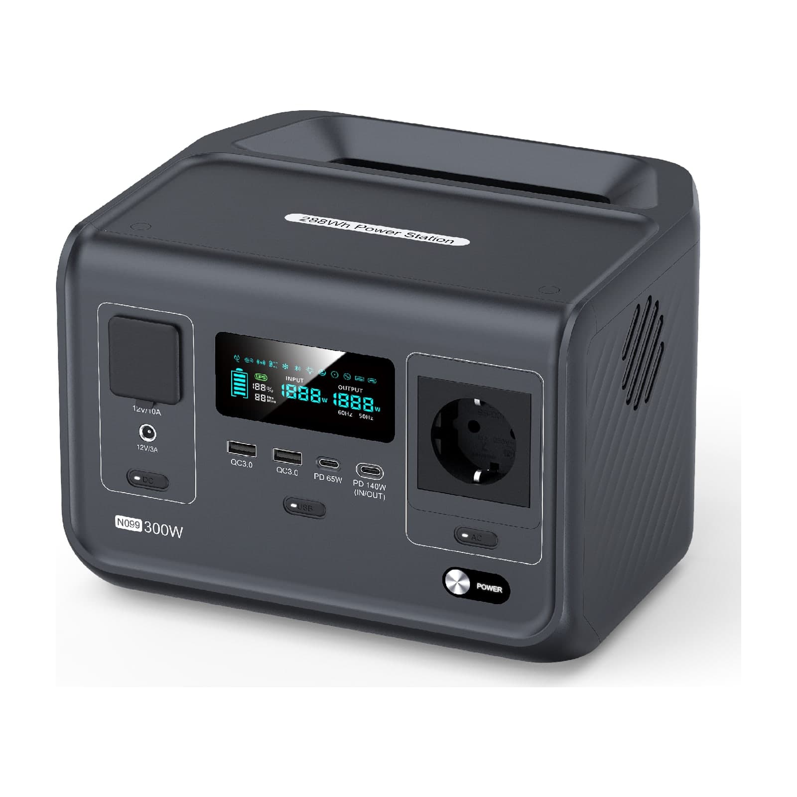 Choetech Dash 300W Portable Power Station, 288 Wh, Black