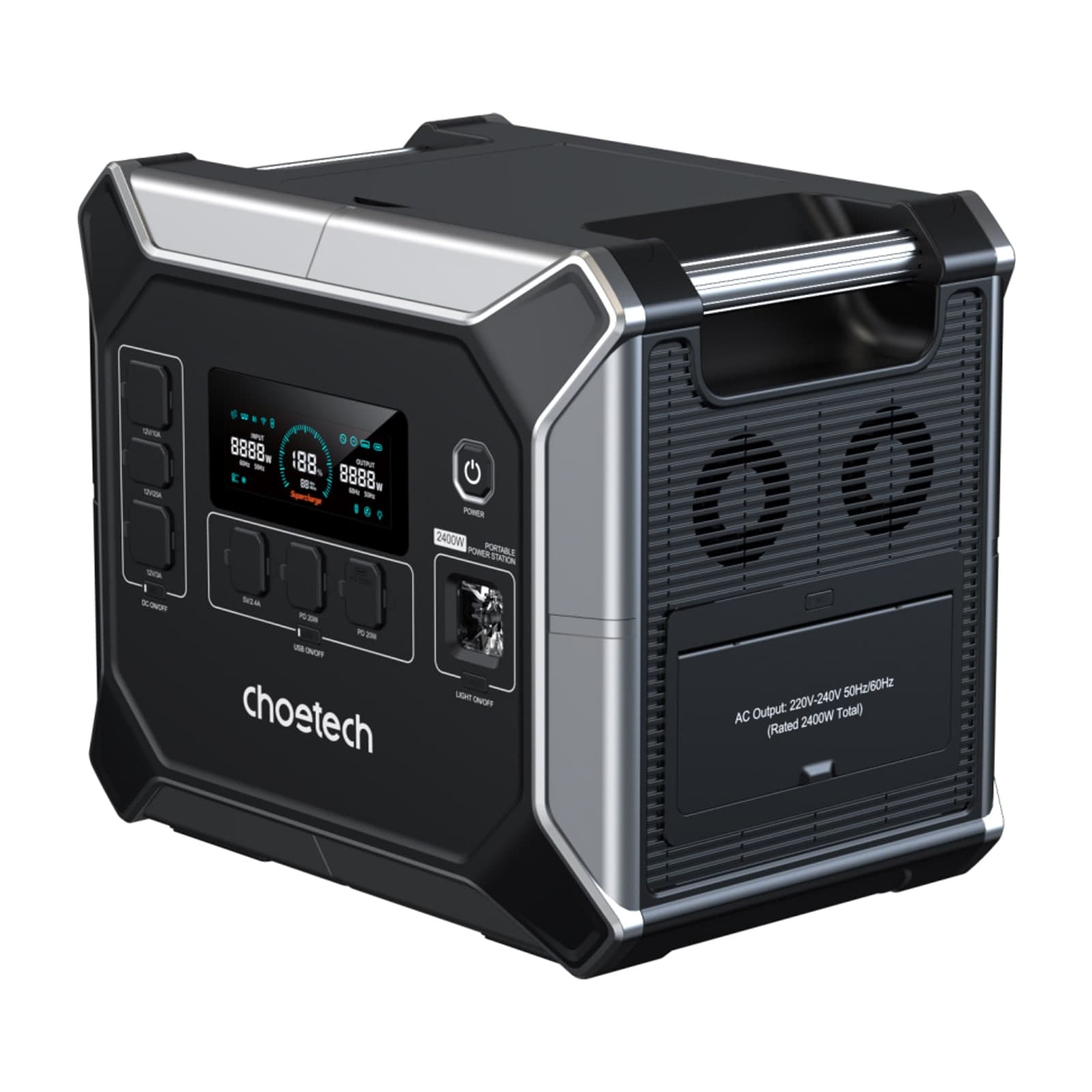 Choetech Ridge 2 Plus 2400W UPS Power Station, 2048 Wh, Black