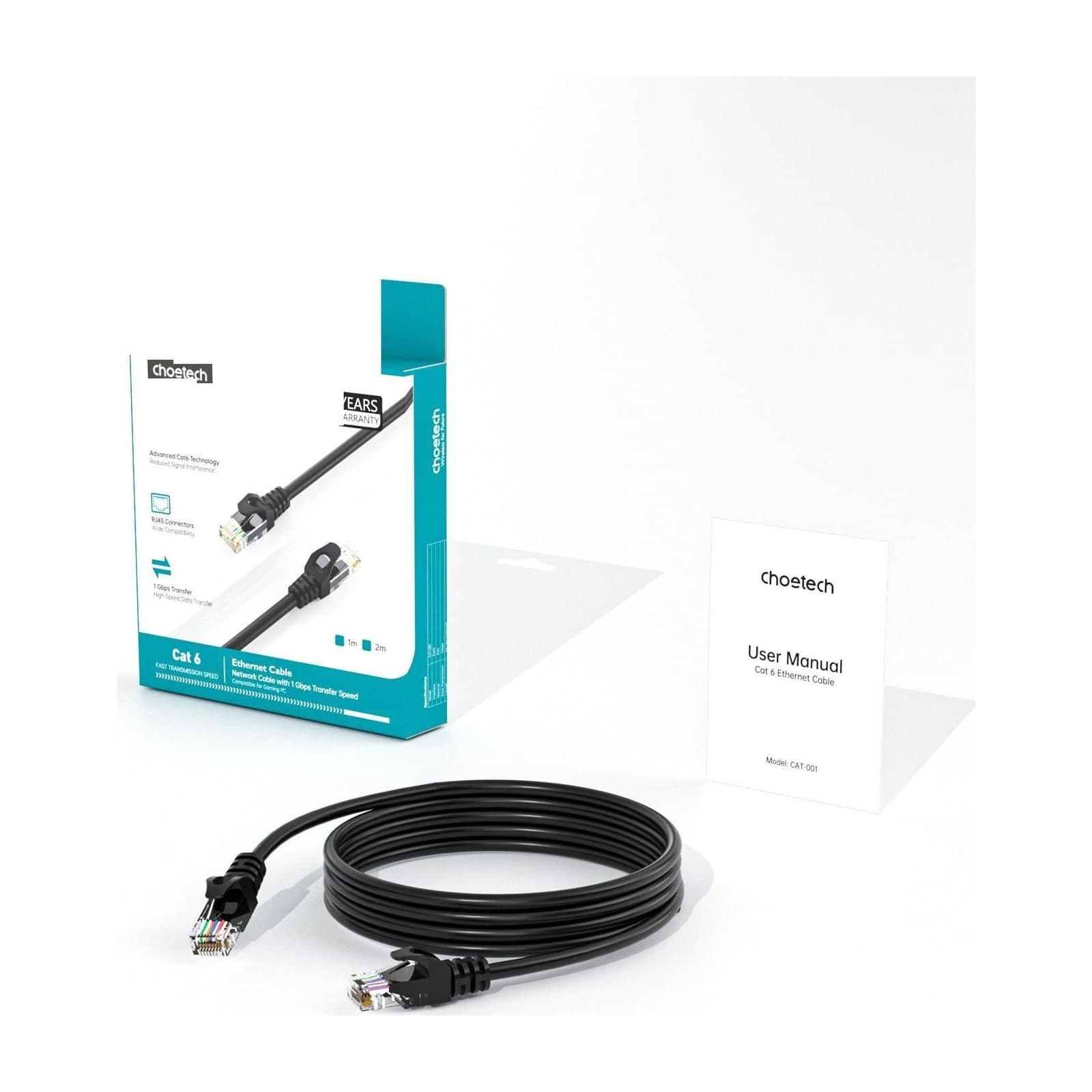 Choetech نت ستريم كابل إيثرنت CAT6، 1 جيجابت/ثانية، 1 متر، أسود — alternate view