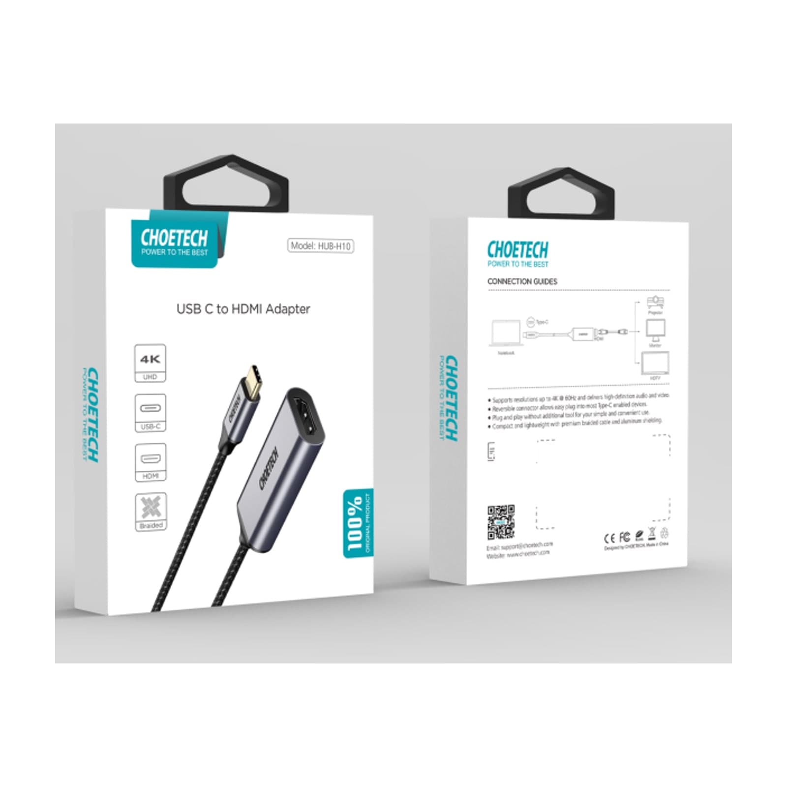 Кабель-переходник Choetech VisionLink HUB-H10 USB-C — HDMI, 4K 60 Гц, 0,2 м, серый — alternate view
