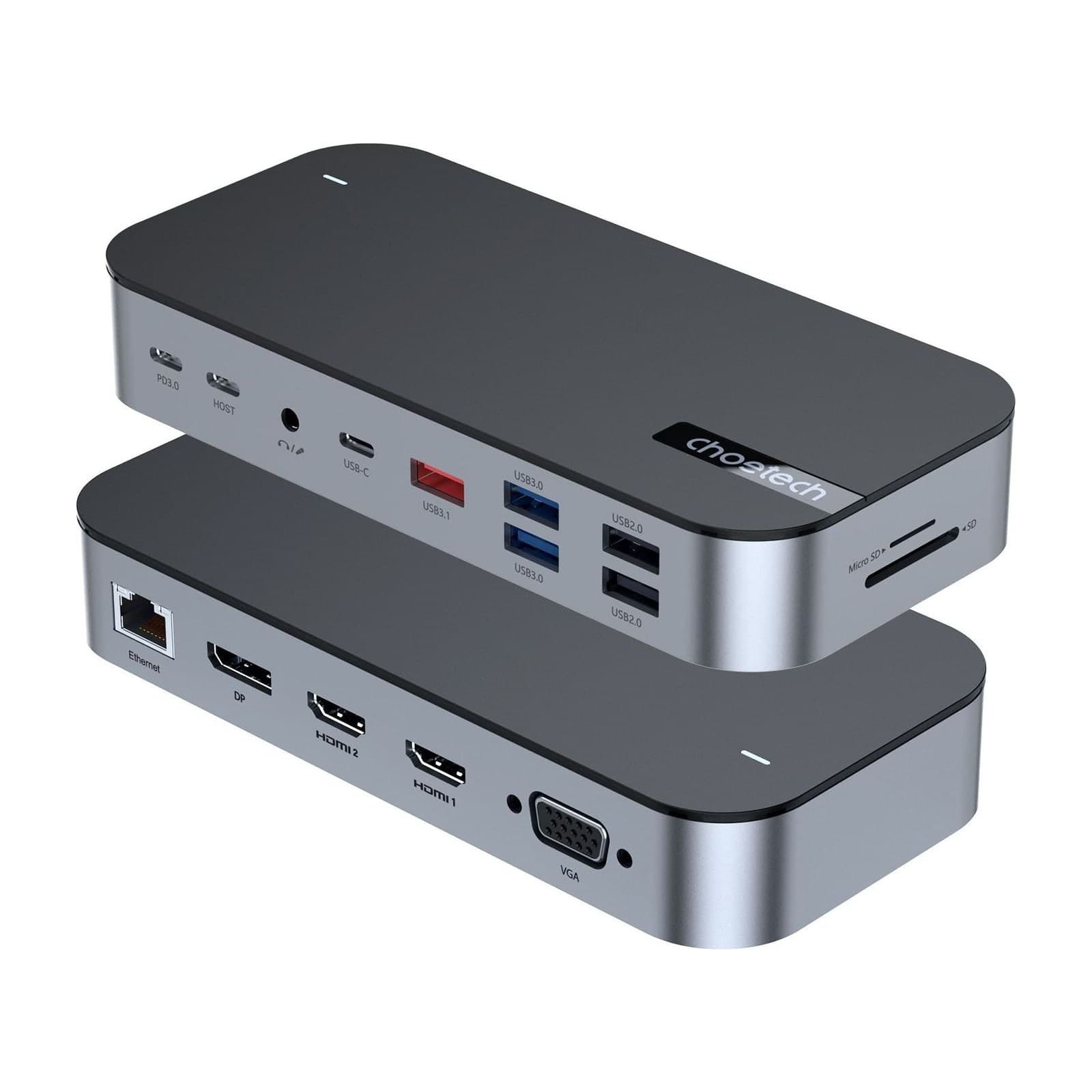 Choetech HubCore HUB-M52 11-in-1 USB-C Dock, Dual HDMI and DisplayPort, Grey
