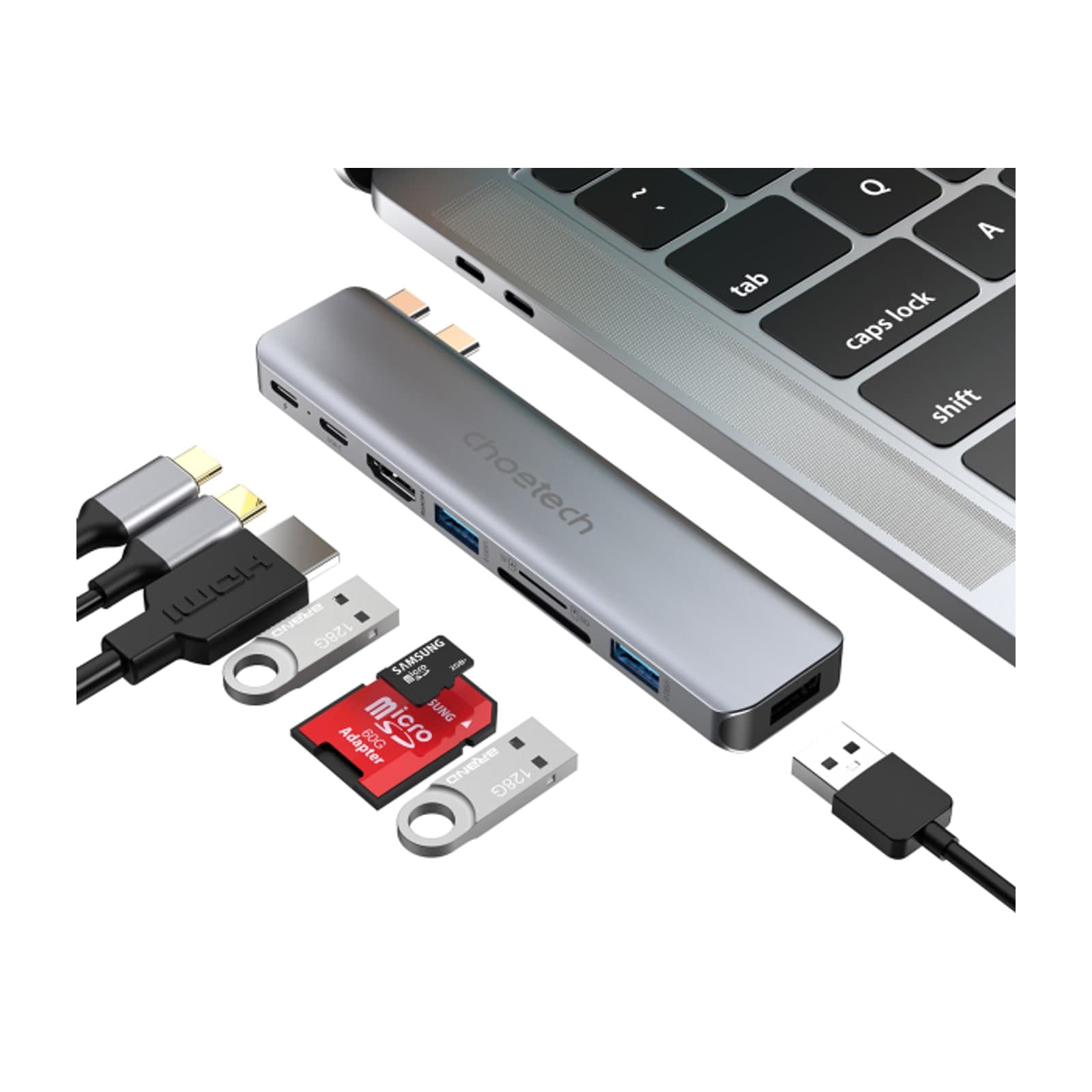 Choetech HubCore HUB-M81 8-in-1 USB-C Hub, Dual HDMI, Grey