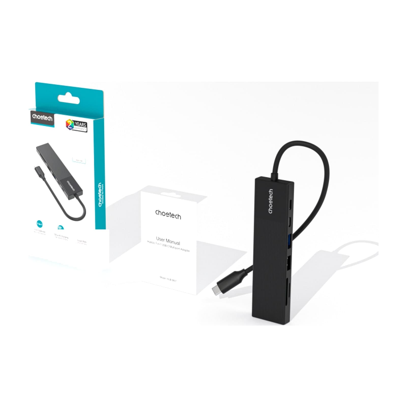 Choetech هَب كور HUB-M87 موزّع USB-C 7 في 1، 4K عند 60 هرتز وتمرير 100 واط، رمادي — alternate view