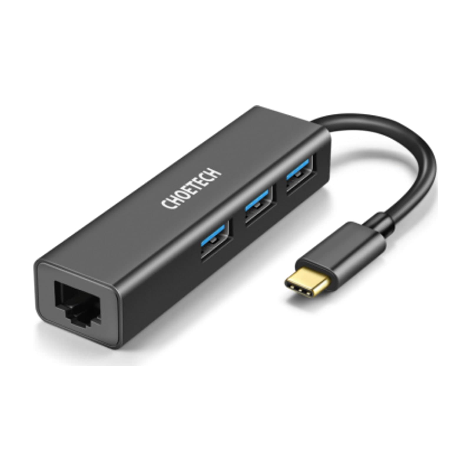 Choetech HubCore HUB-U02 USB-C Hub, Ethernet and 3× USB 3.0, Black