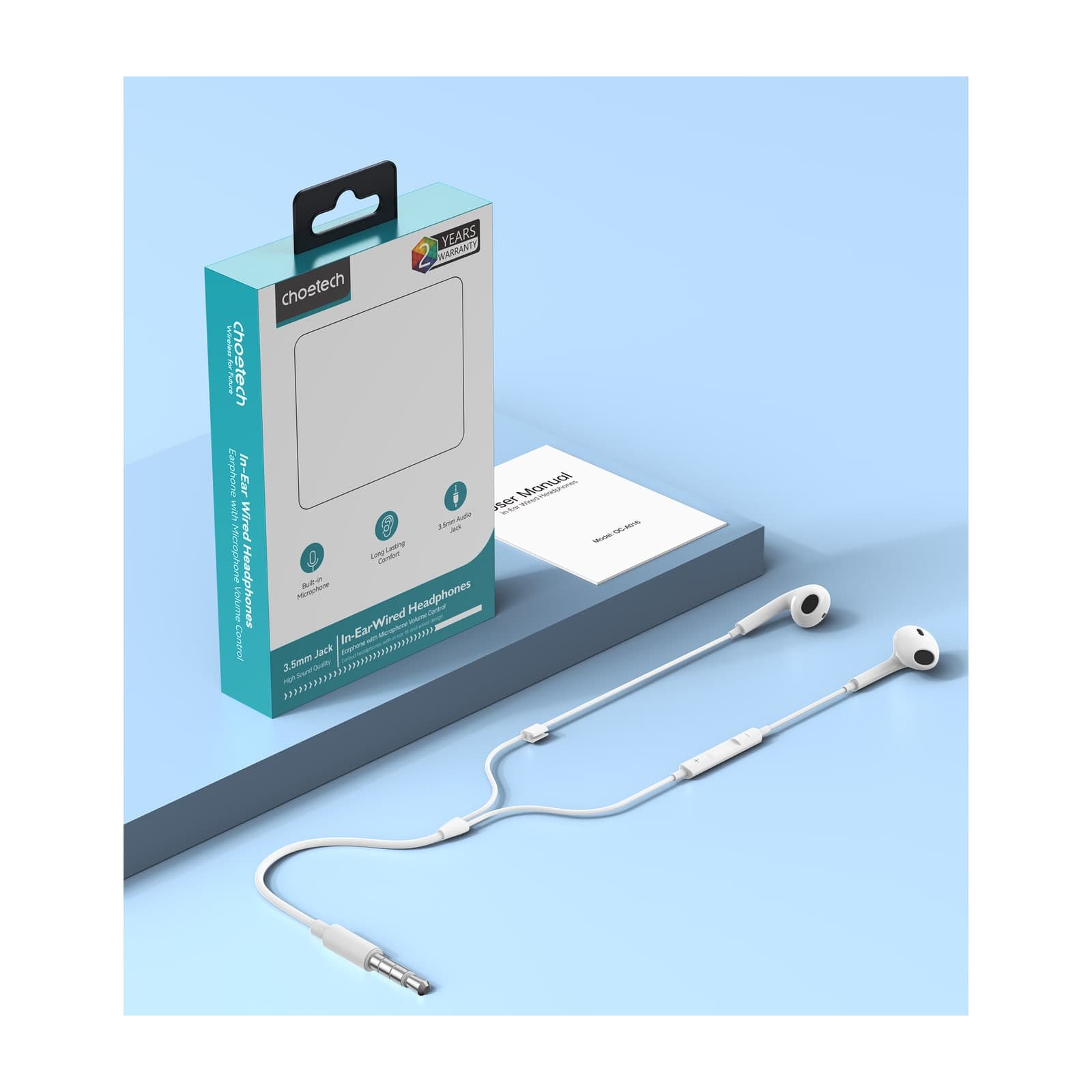 Choetech Aura OC-A016 Wired Earphones, 3.5 mm, 1.2 m, White — alternate view