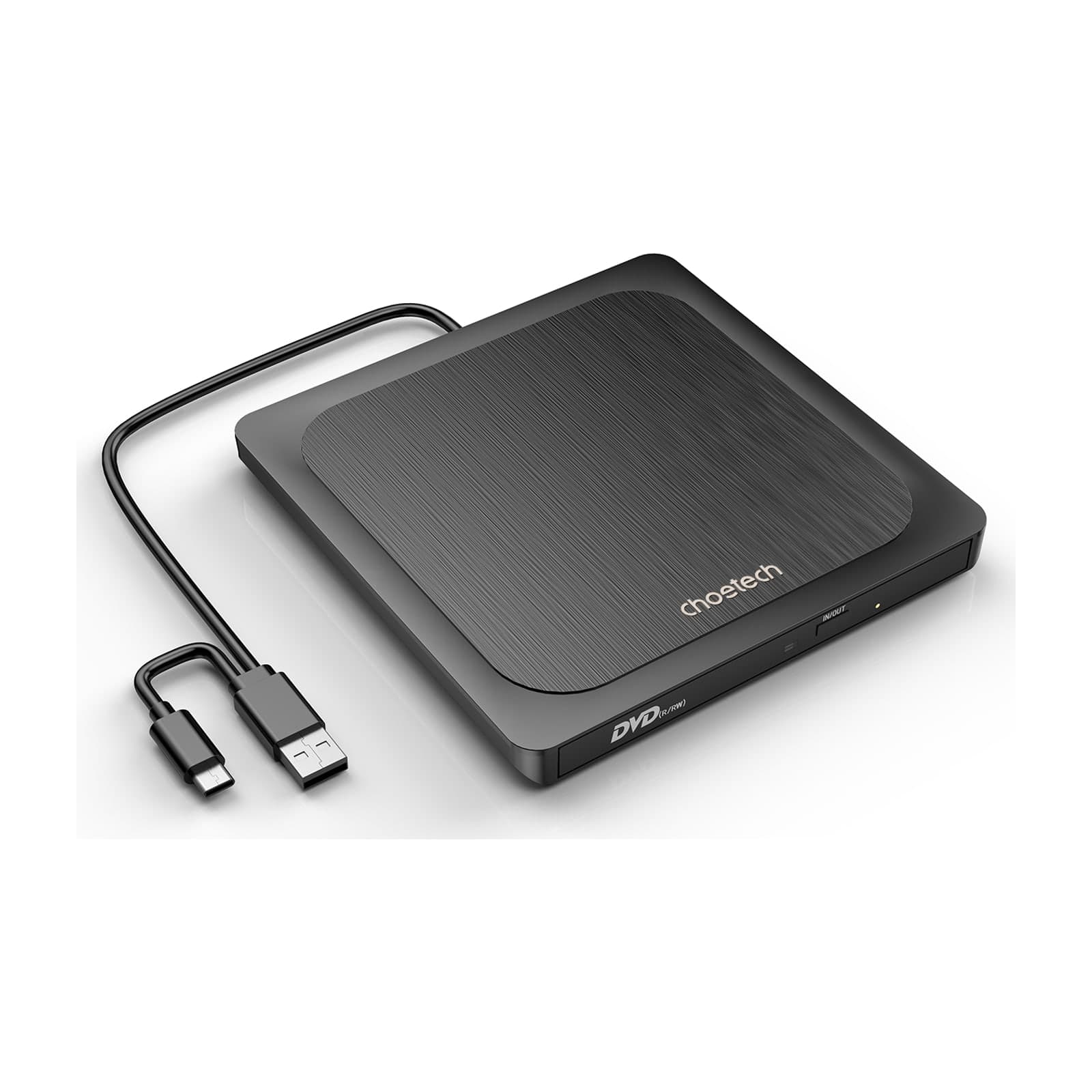 Choetech OptiDrive PC-CDROM007 Compact External DVD Writer, USB-C, Black