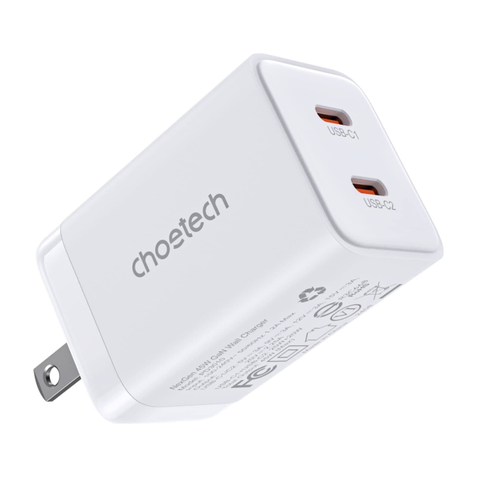 Choetech NexGen PD45W GaN Charger, US, 2C, white