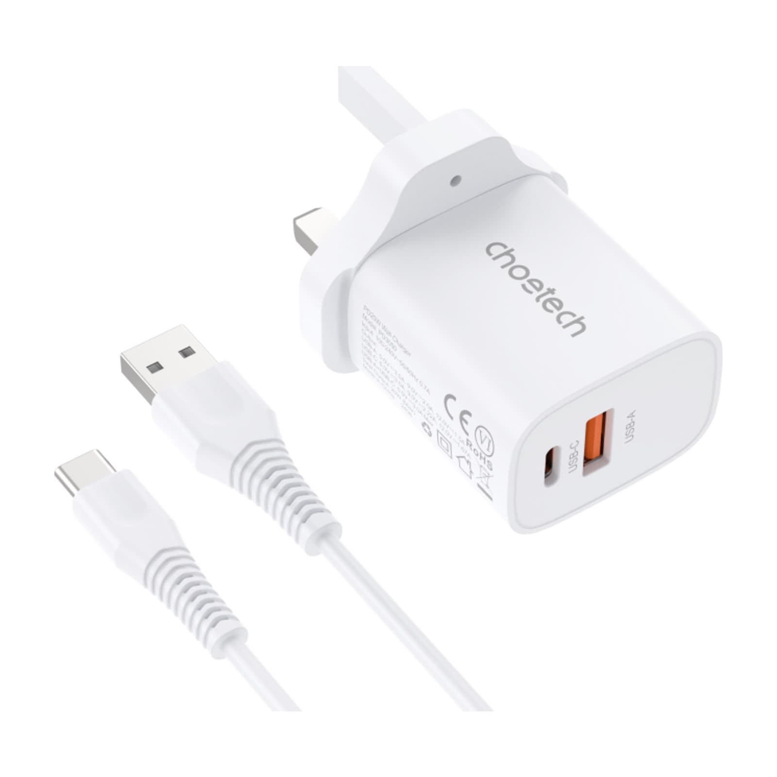 Choetech PowiX PD20W wall Charger, with 1 A to C cable, UK, 1A1C, white