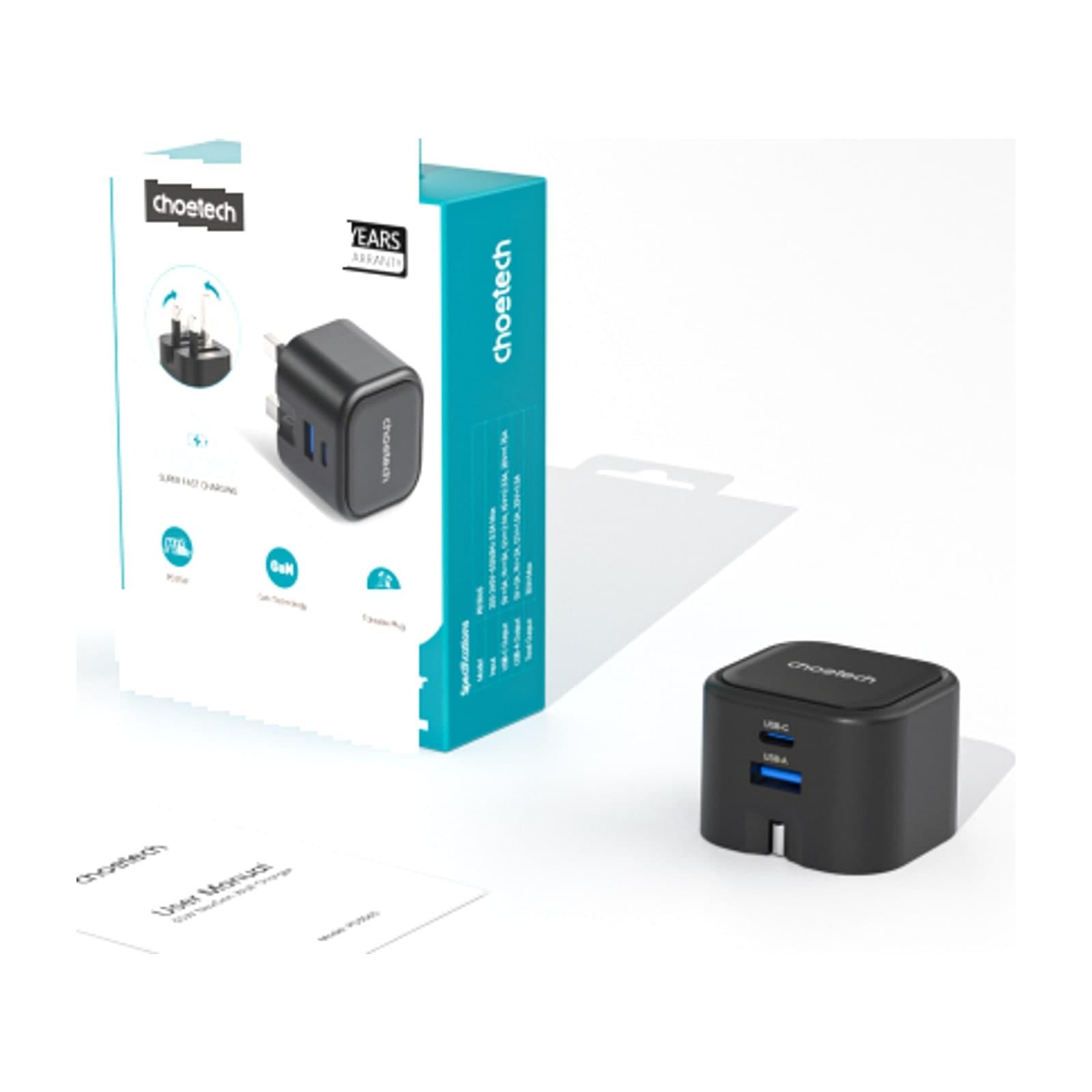 Choetech NexGen PD35W GaN Charger, foldable, UK, 1A1C, black — alternate view