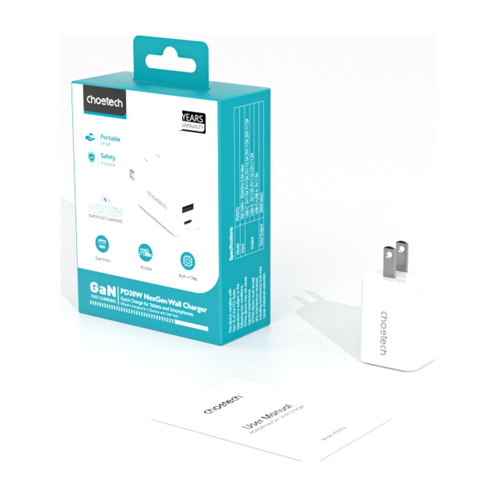 Choetech PowiX PD30W wall Charger, mini, EU, 1A1C, black — alternate view