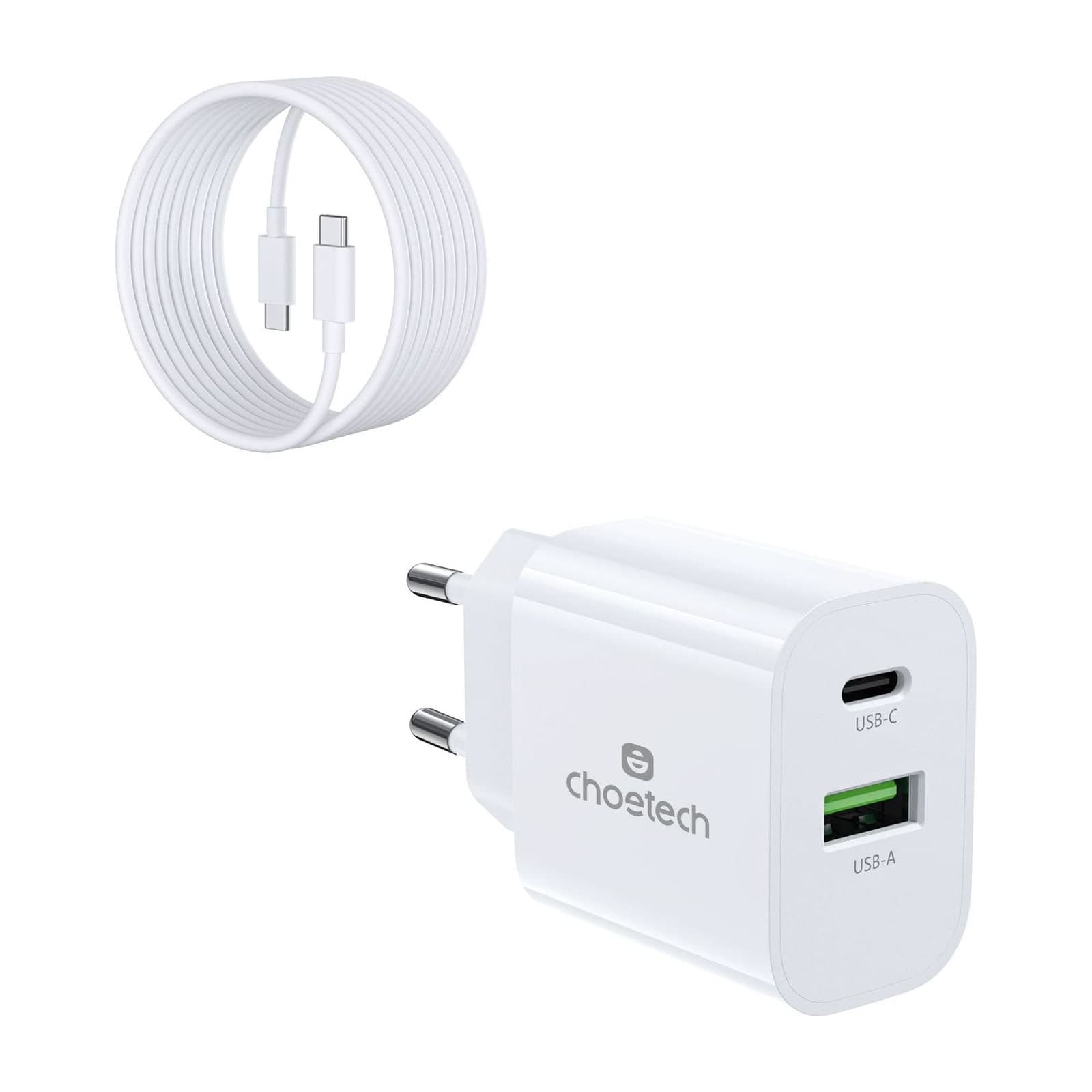 Choetech PowiX PD30W wall Charger, EU, 1A1C, with a CC cable, white