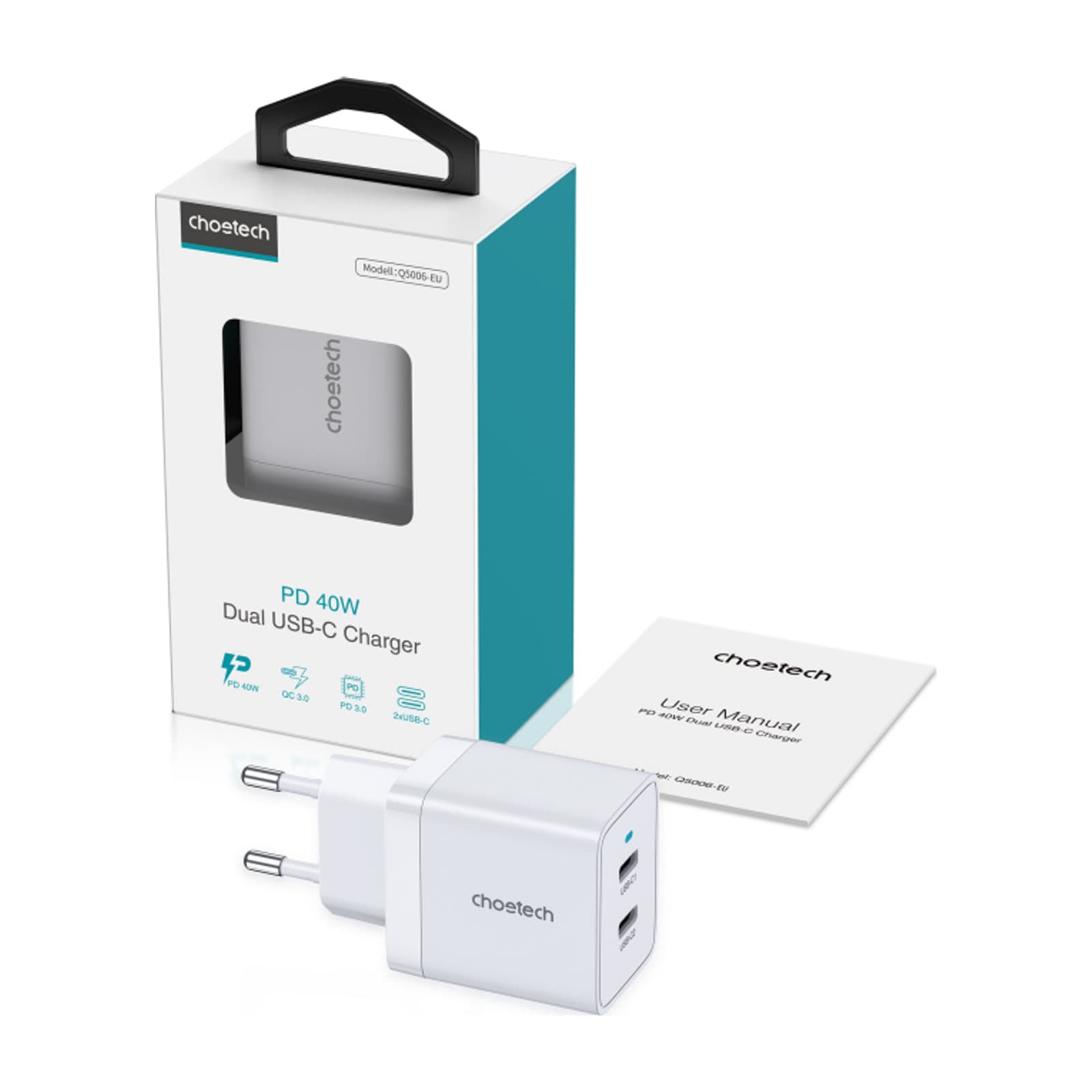 Choetech PowiX PD40W wall Charger, US, 2C, white — alternate view