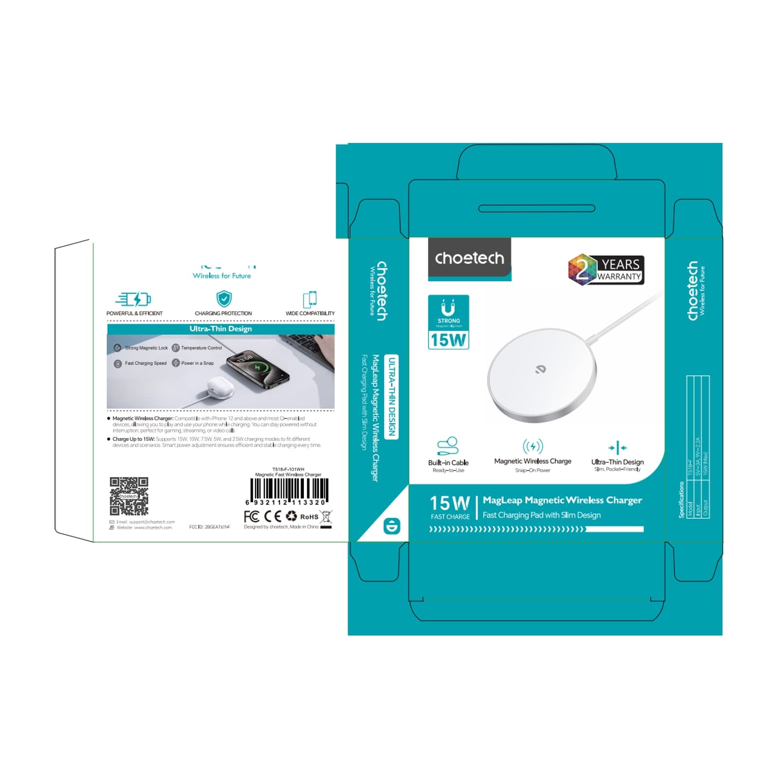 Choetech MagLeap T518-F Magnetic Wireless Charging Pad, 15W, White — alternate view