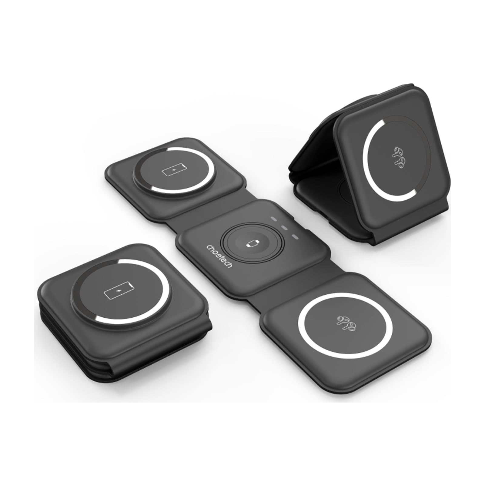 Choetech MagLeap T588-F 3-in-1 Foldable Magnetic Wireless Charger, 15W, Black