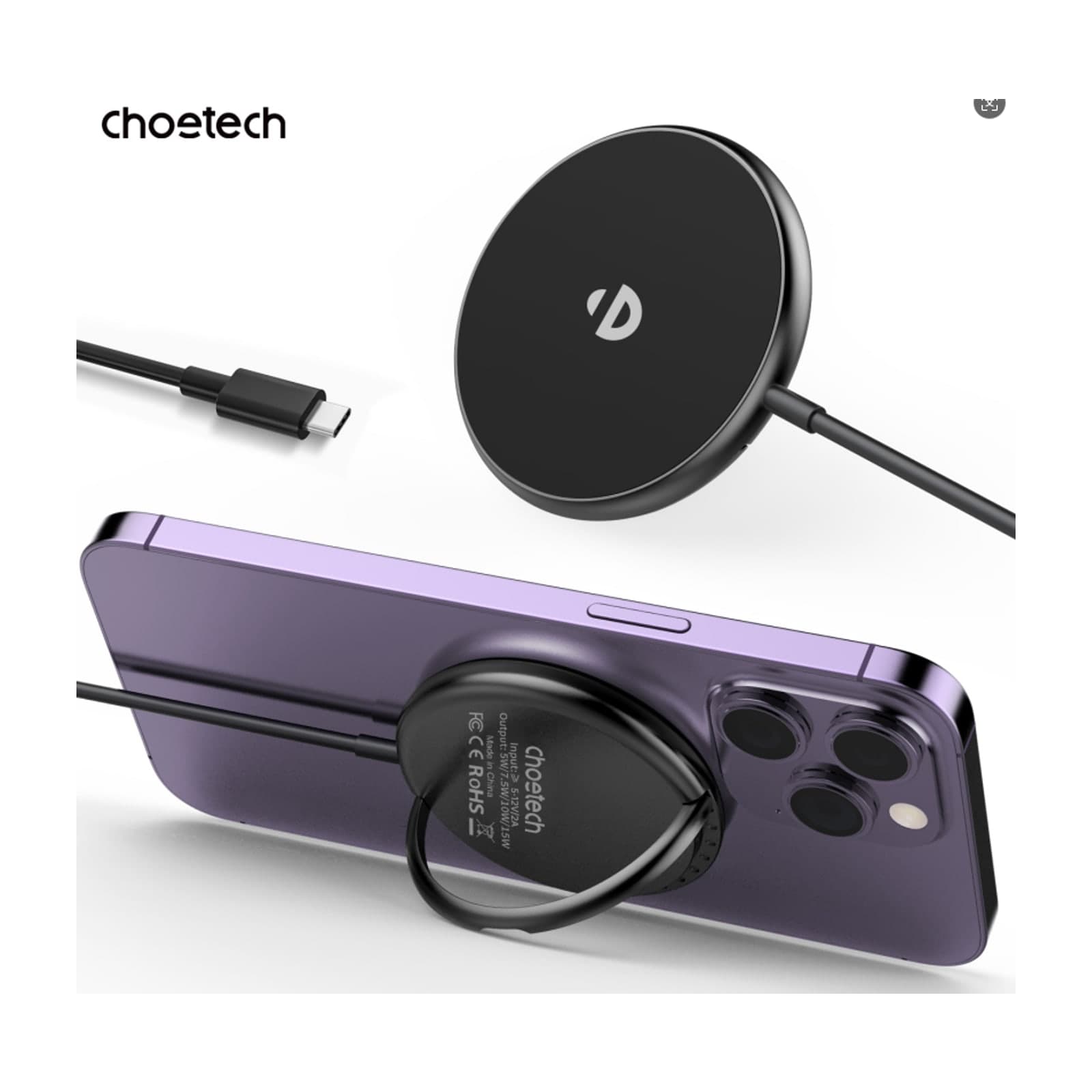 Choetech MagLeap T697-F Magnetic Wireless Charger with Stand, 15W, Black