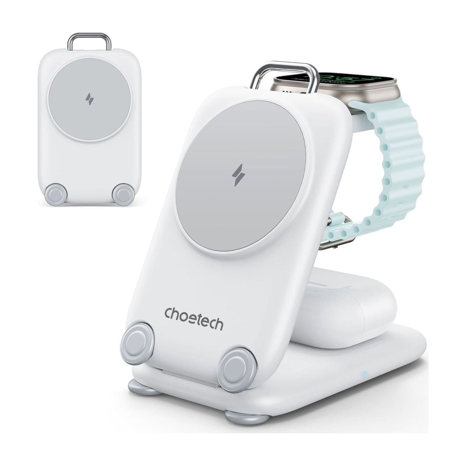 Choetech MagLeap T816-F 3-in-1 Foldable Magnetic Wireless Charger, 15W, White