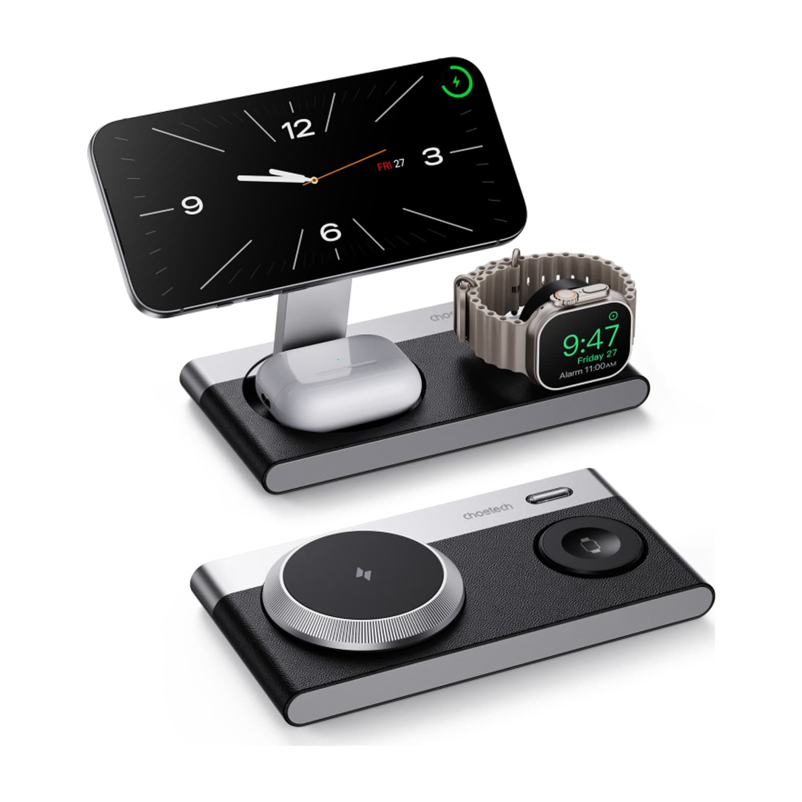 Choetech MagLeap T817-F 3-in-1 Magnetic Wireless Charger, Camera Design, 15W, Black